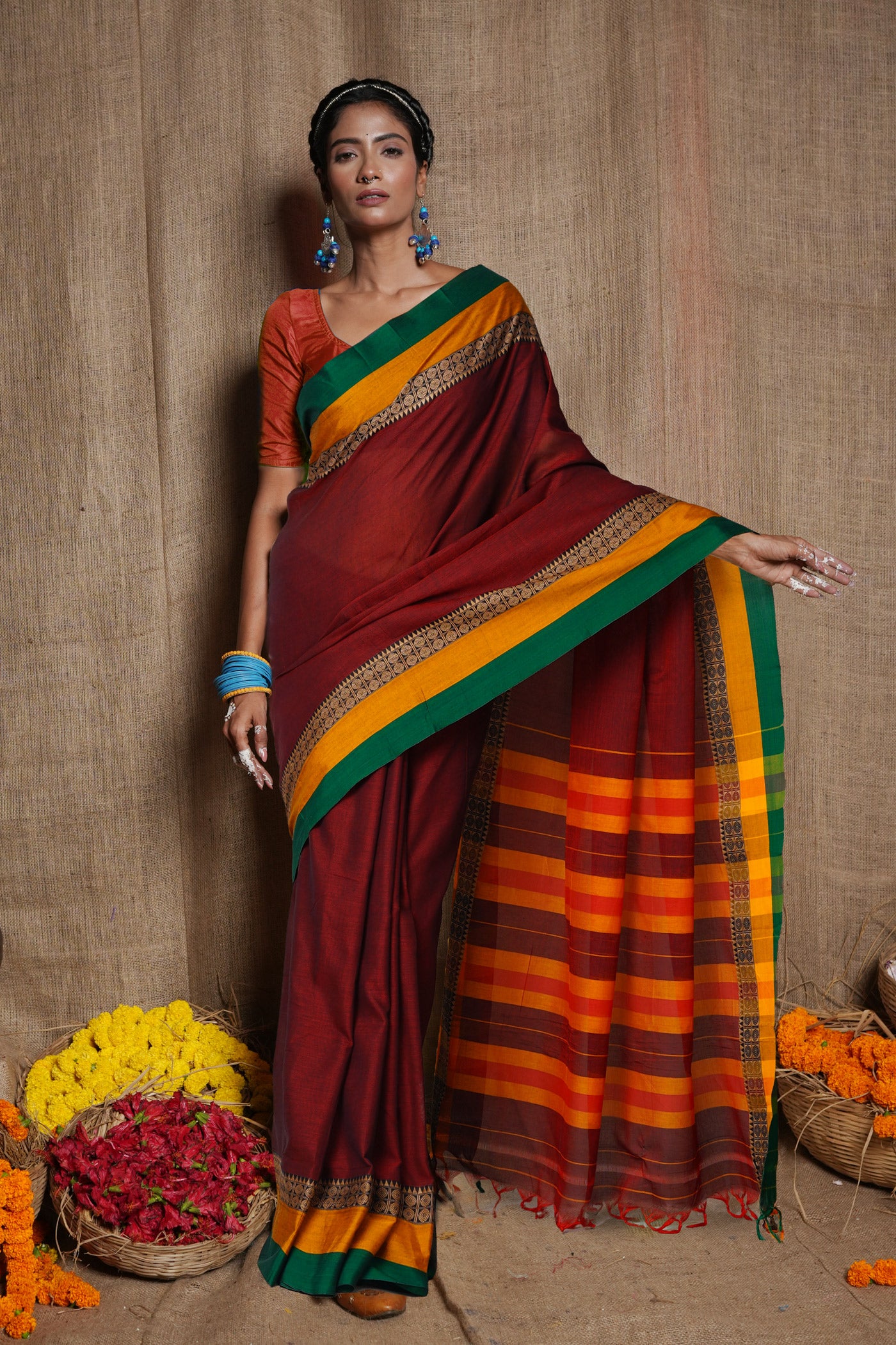 Maroon Pure Handloom Narayani Cotton Saree