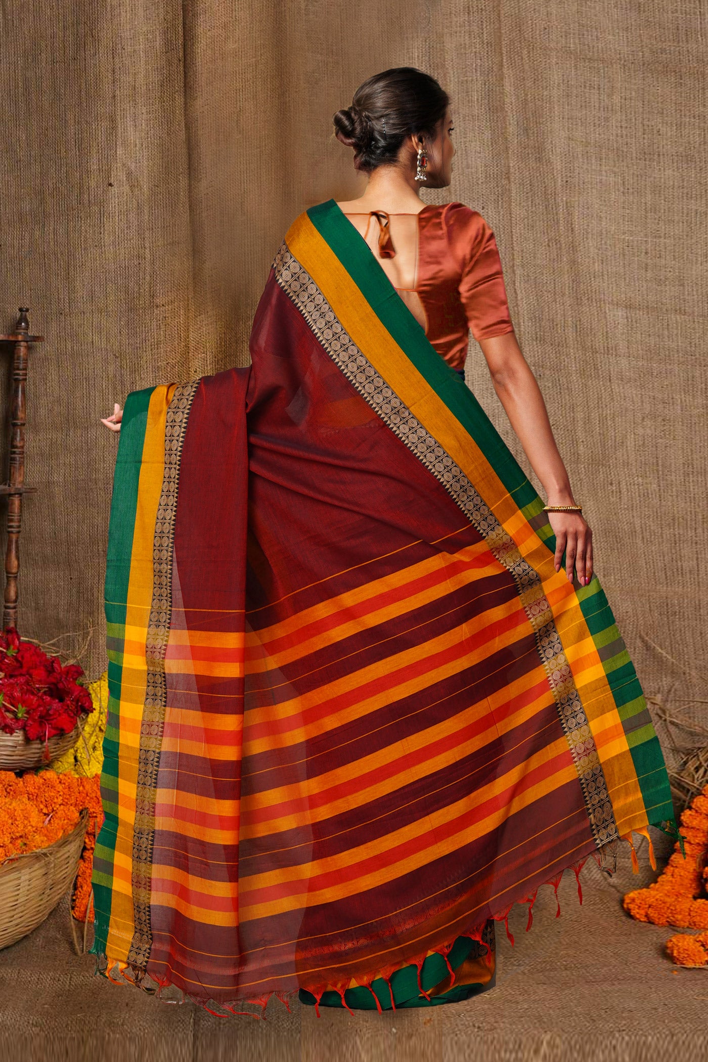 Maroon Pure Handloom Narayani Cotton Saree