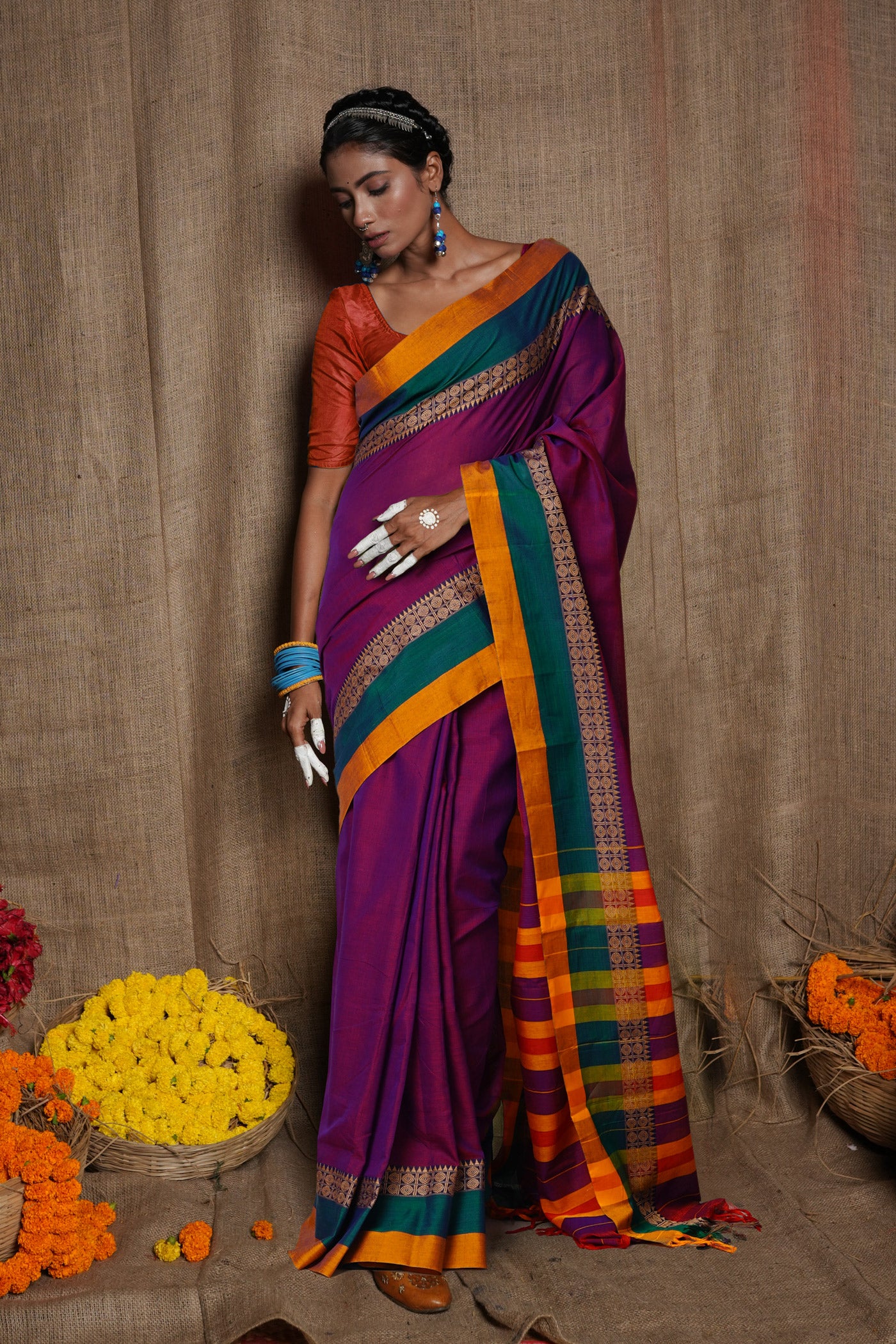 Purple Pure Handloom Narayani Cotton Saree