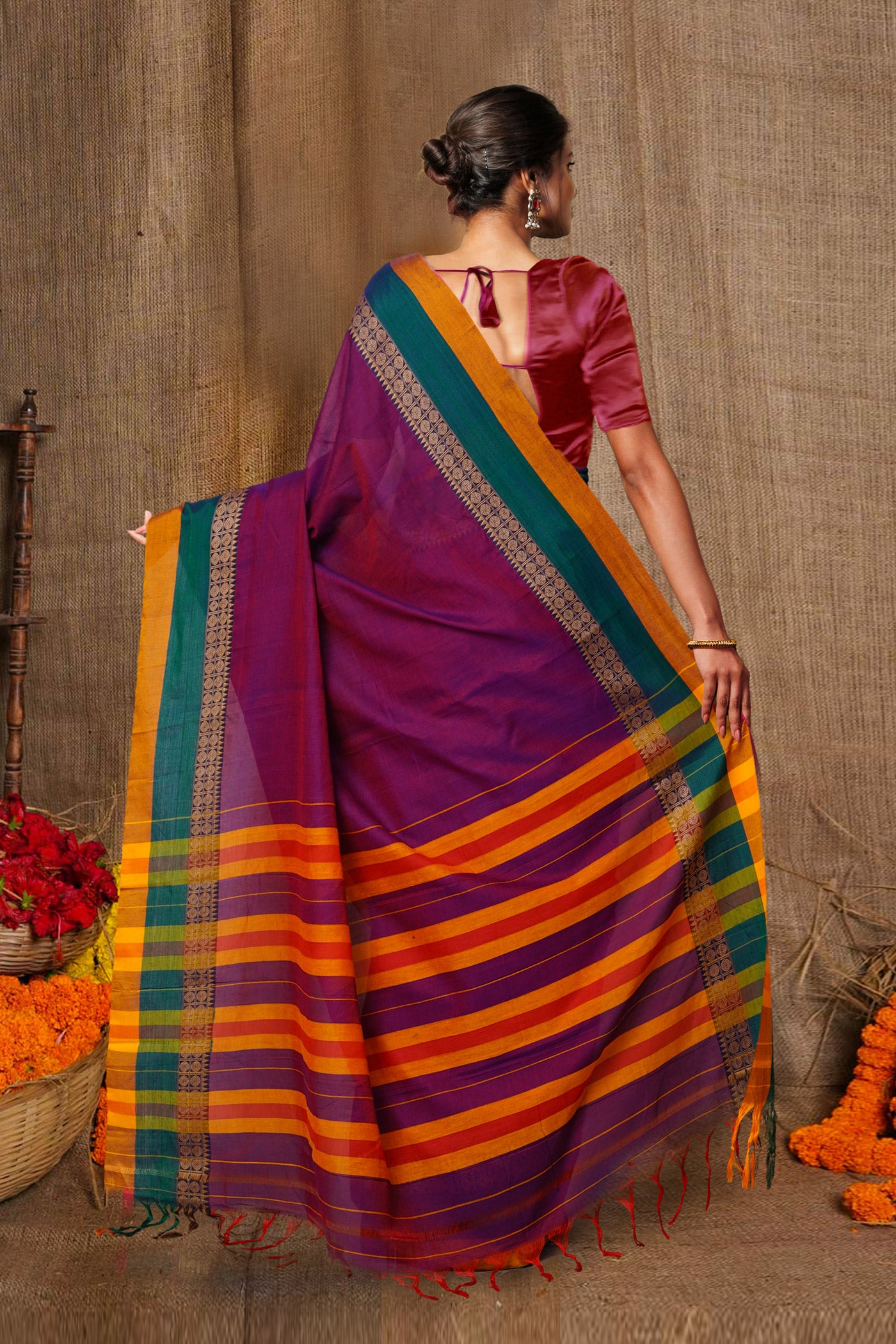 Purple Pure Handloom Narayani Cotton Saree