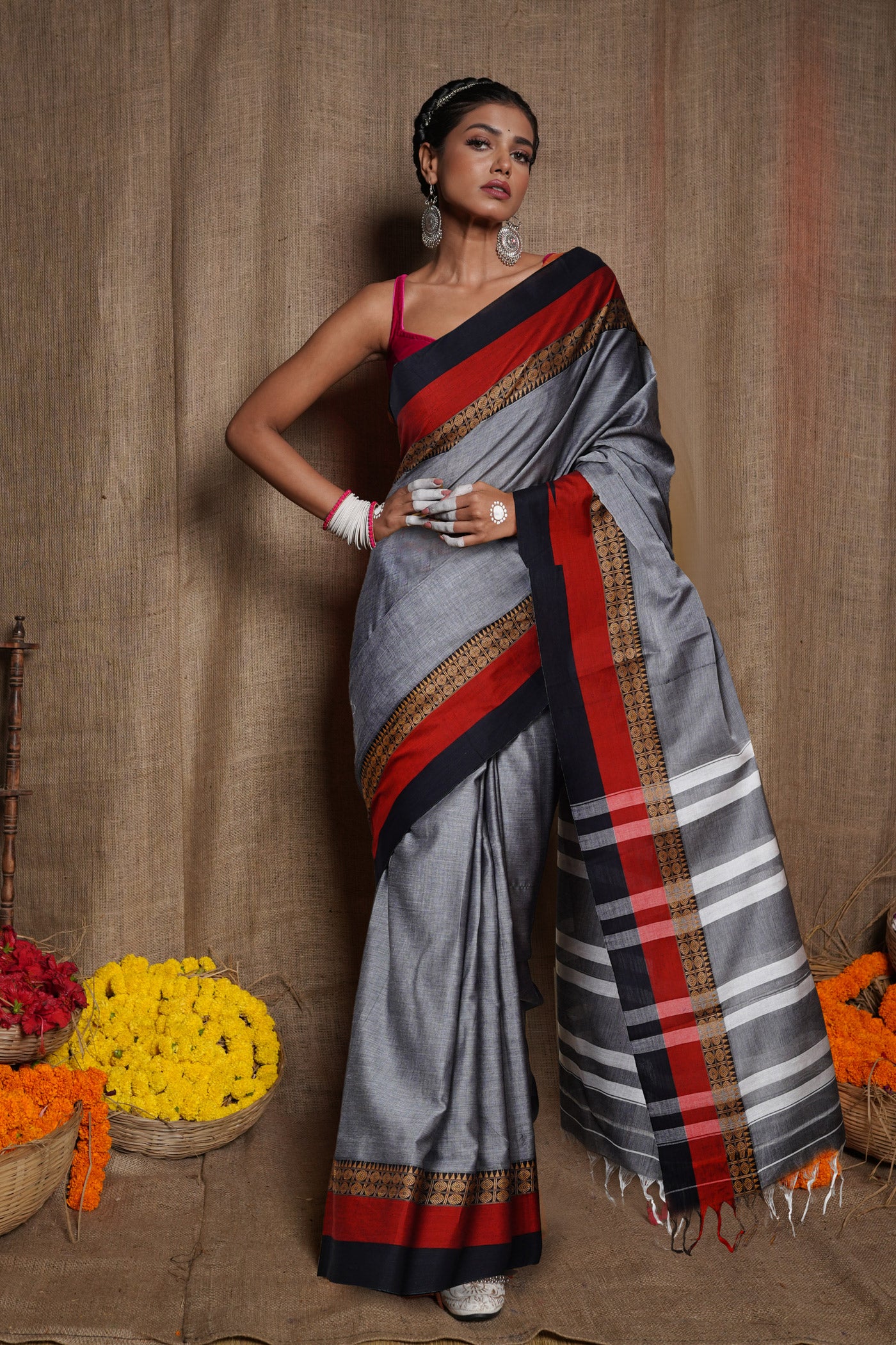 Grey Pure Handloom Narayani Cotton Saree