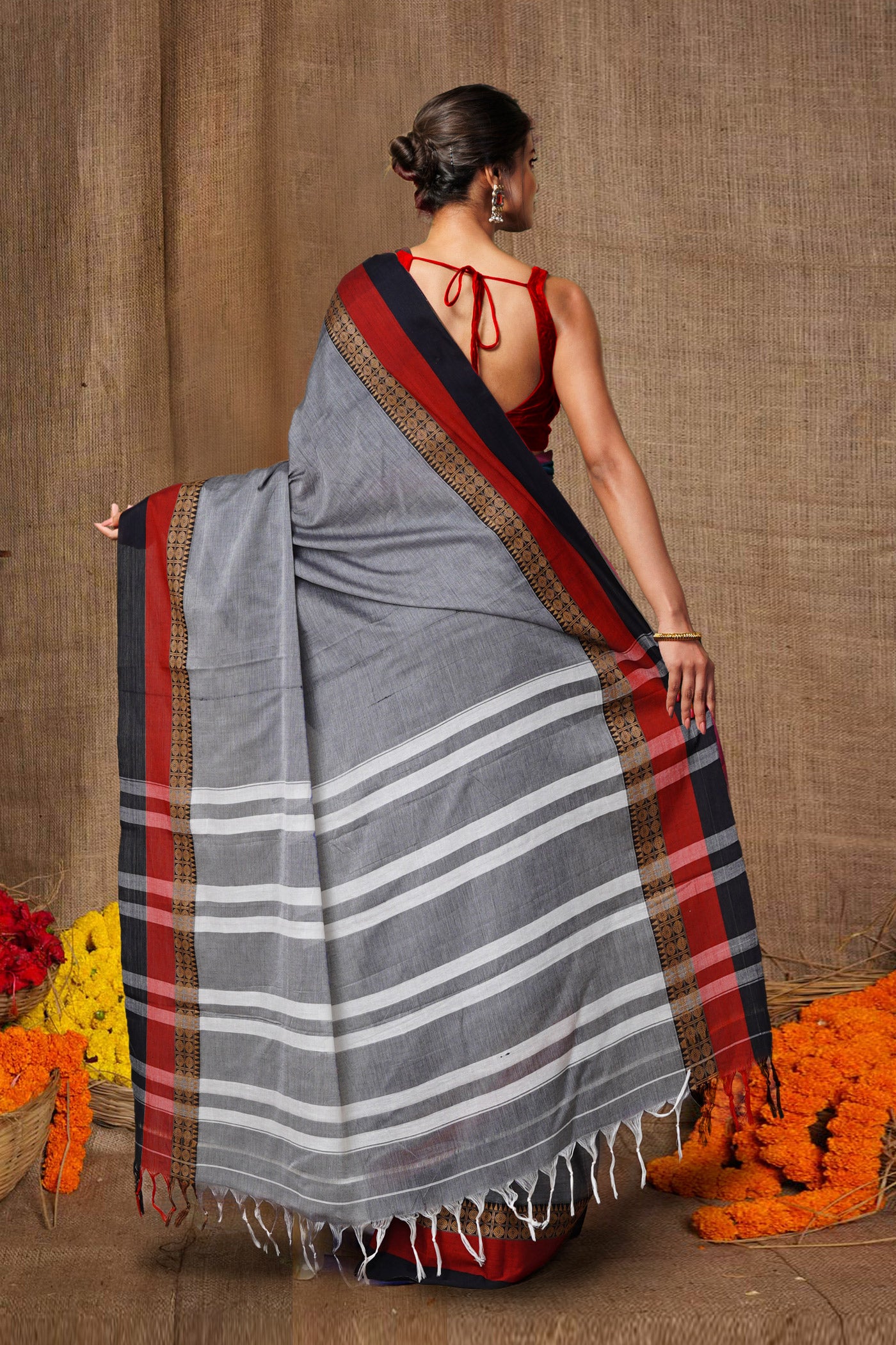 Grey Pure Handloom Narayani Cotton Saree