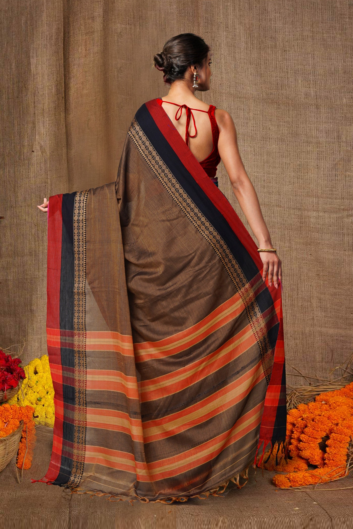 Brown Pure Handloom Narayani Cotton Saree-UNM79514