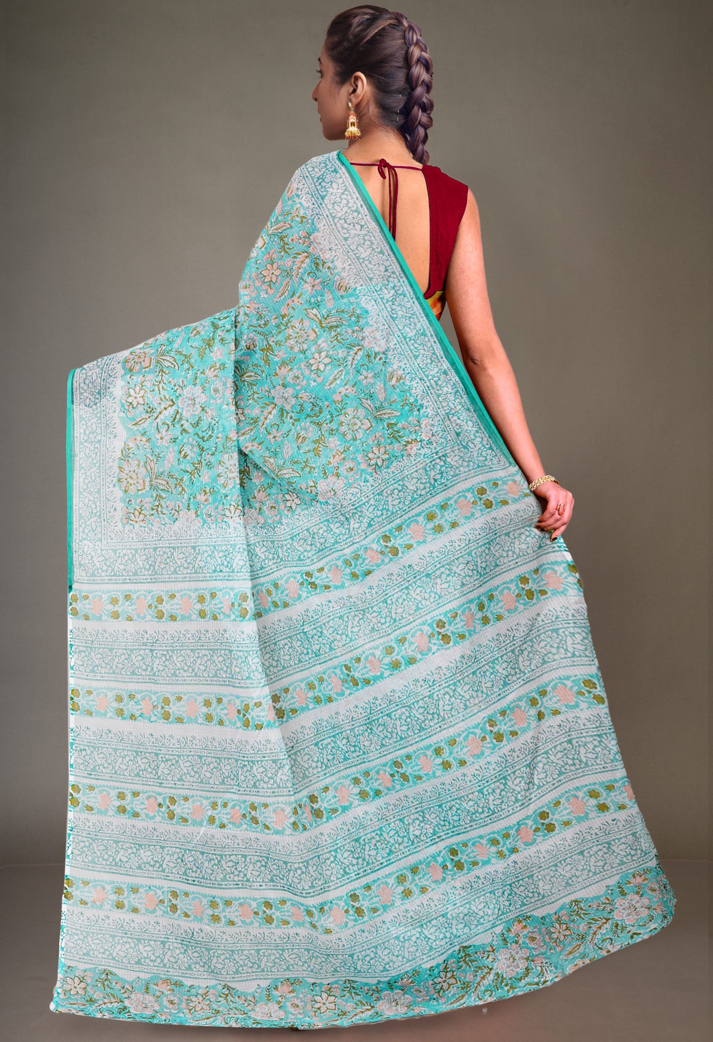 Green Pure Hand Block Printed Kota Saree-UNM79524