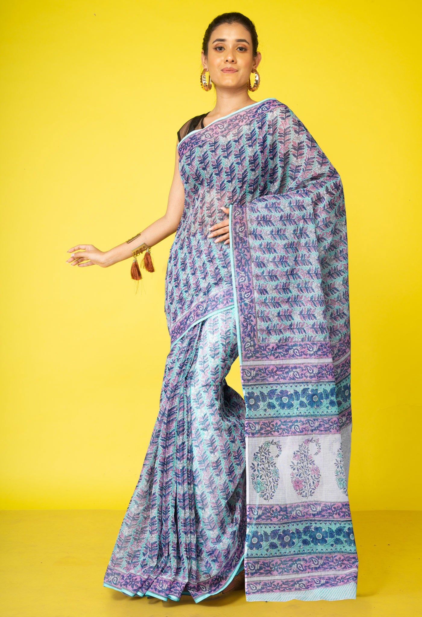 Green Pure Hand Block Printed Kota Saree-UNM79527