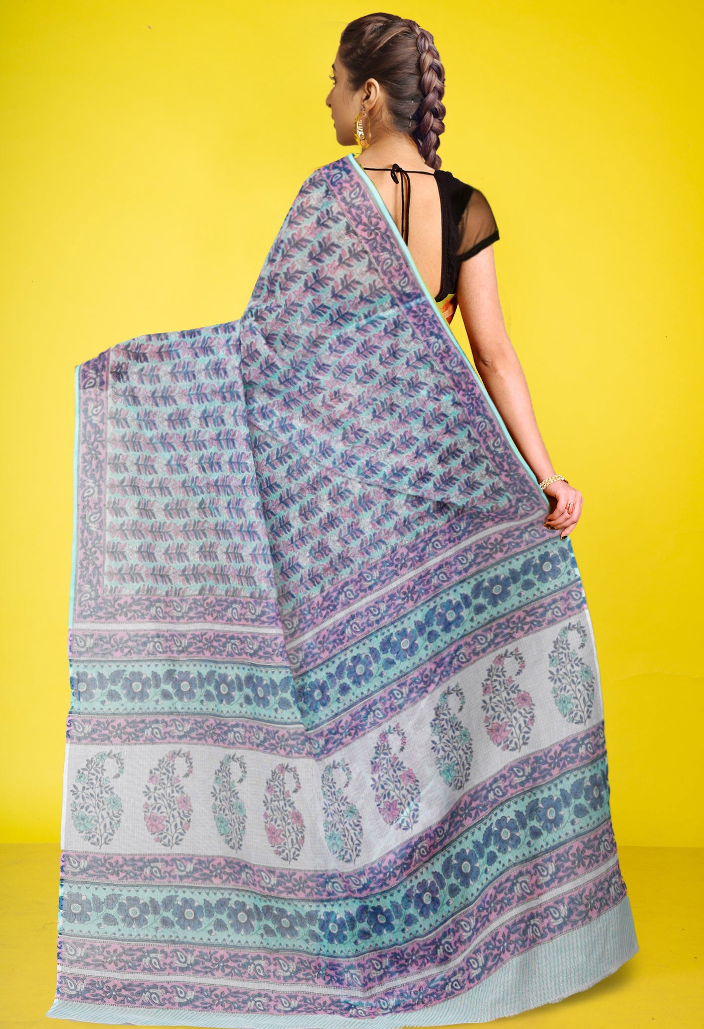 Green Pure Hand Block Printed Kota Saree-UNM79527