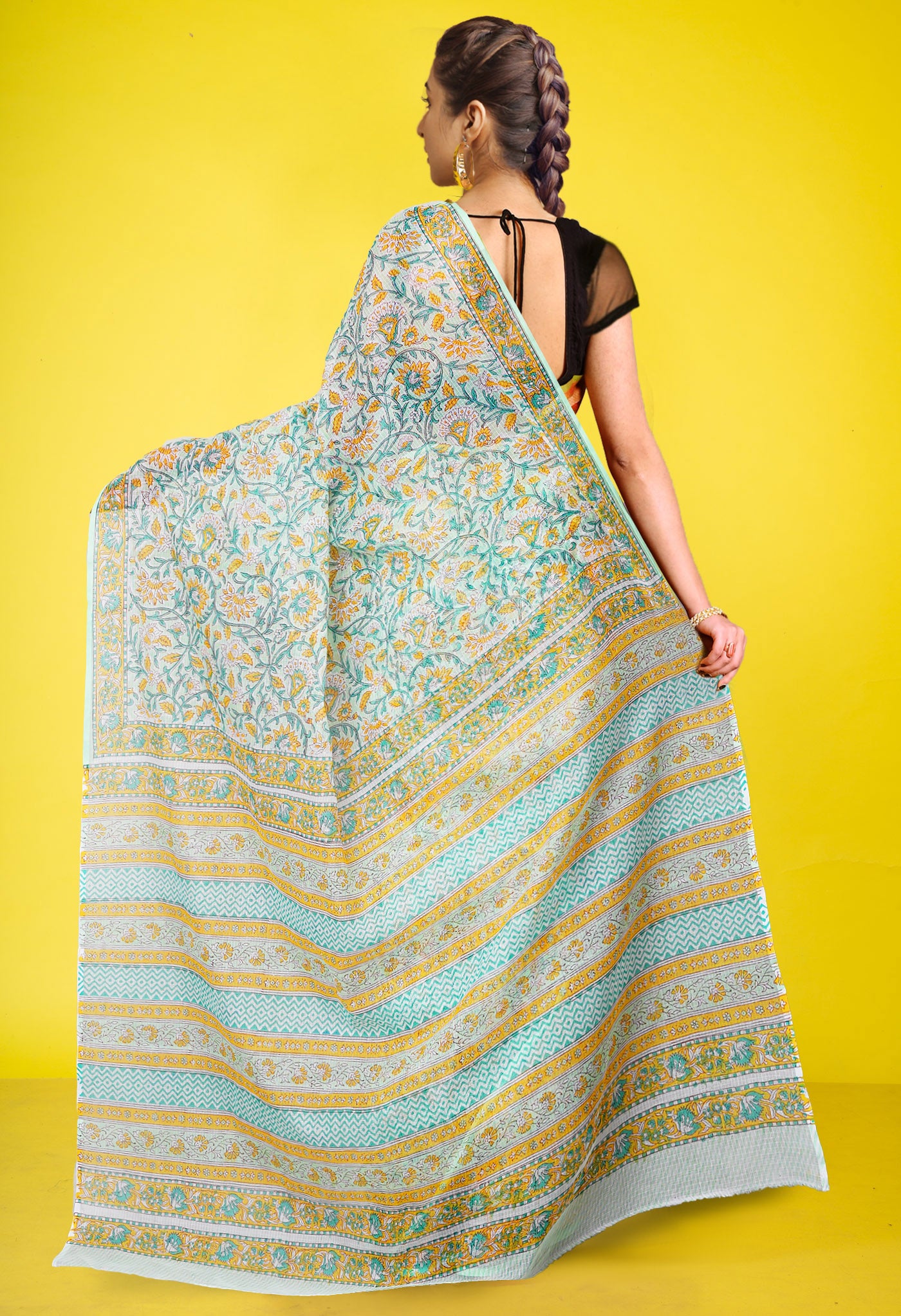 Green Pure Hand Block Printed Kota Saree