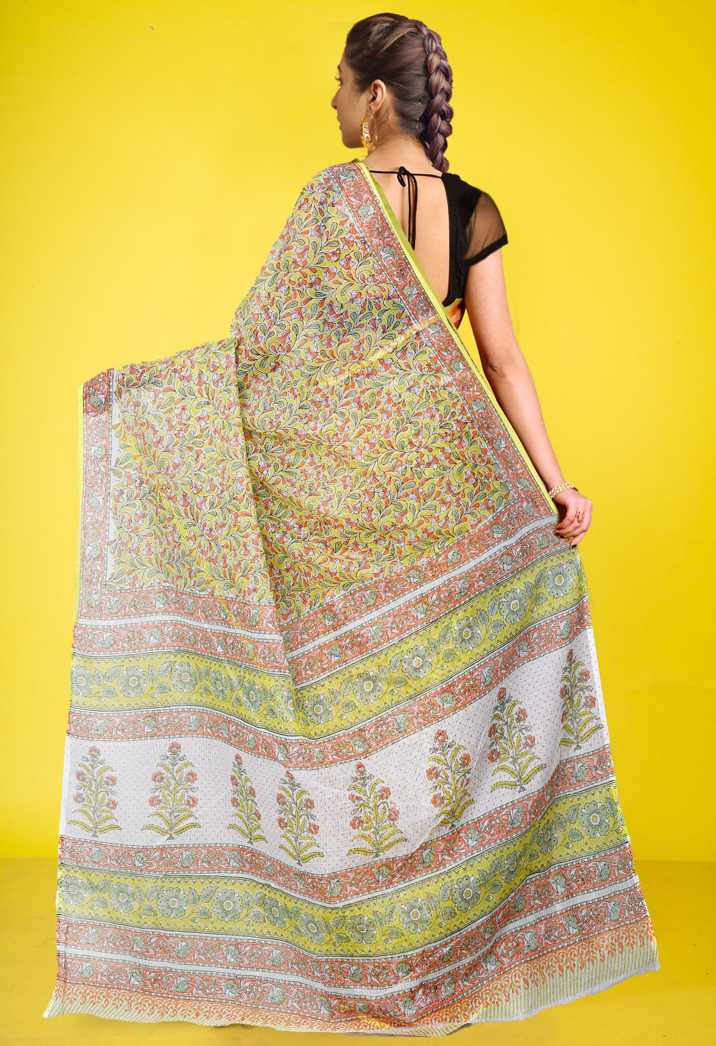 Green Pure Hand Block Printed Kota Saree