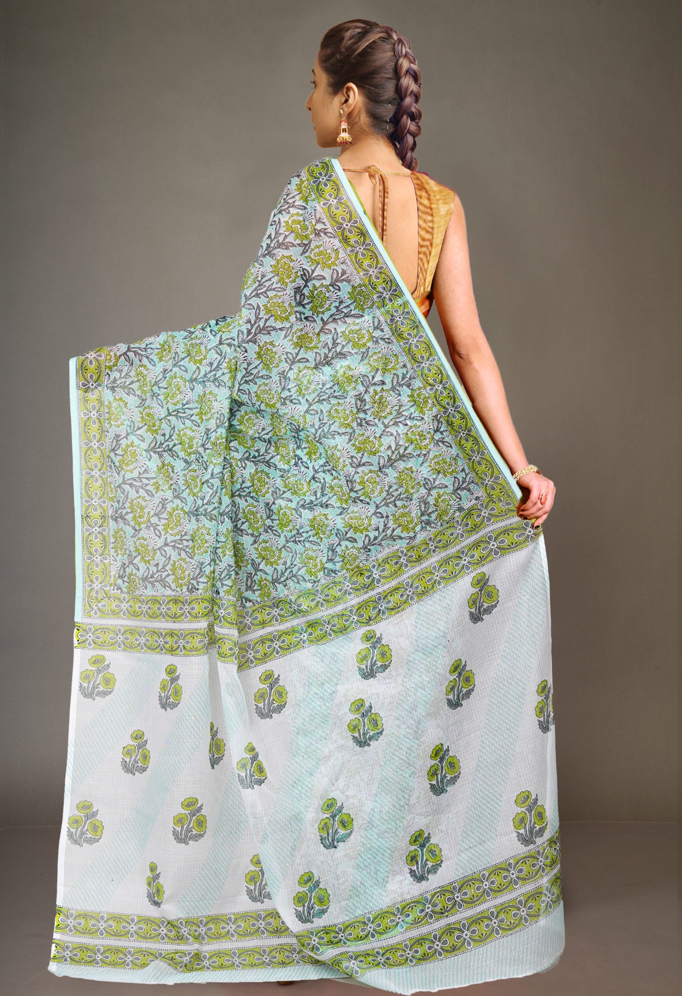 Green Pure Hand Block Printed Kota Saree