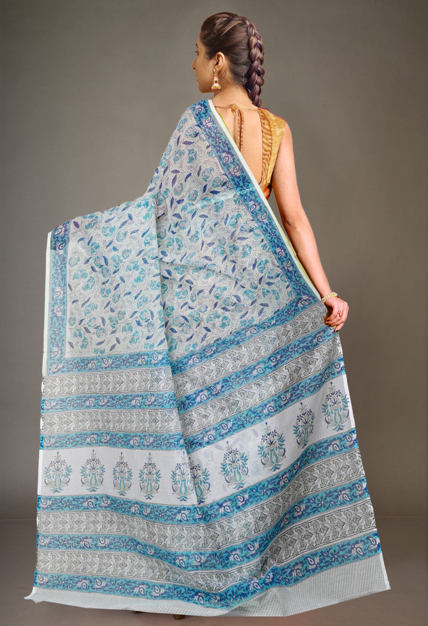 Green Pure Hand Block Printed Kota Saree-UNM79541