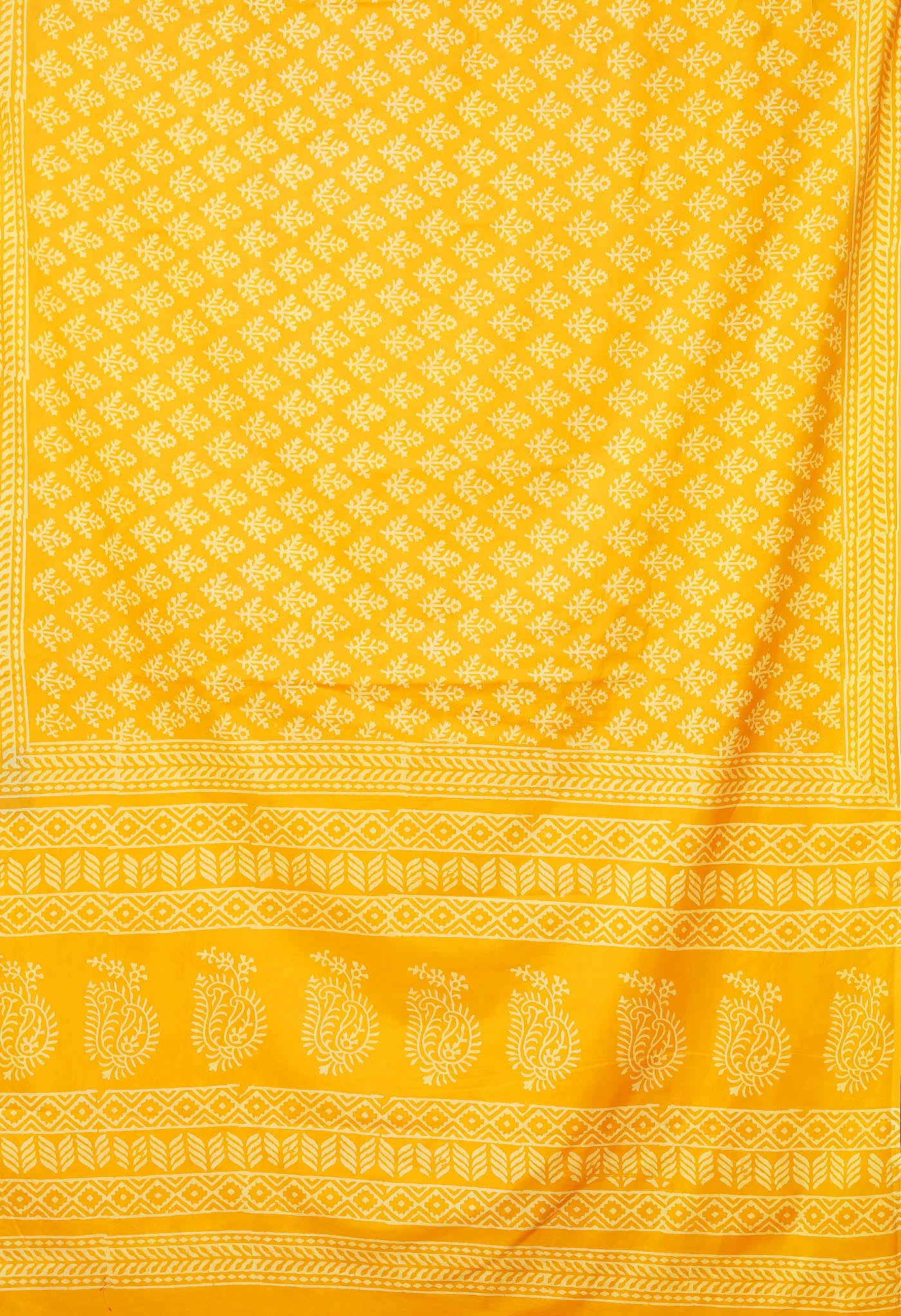 Yellow Pure Hand Block Printed Soft Cotton Saree-UNM79554