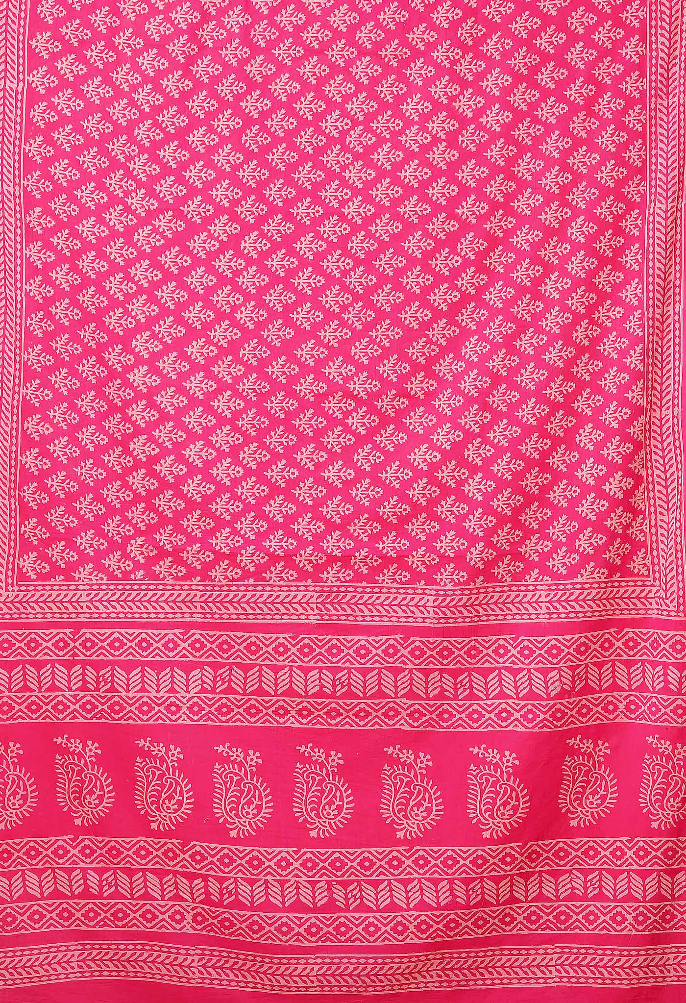 Pink Pure Hand Block Printed Soft Cotton Saree-UNM79555