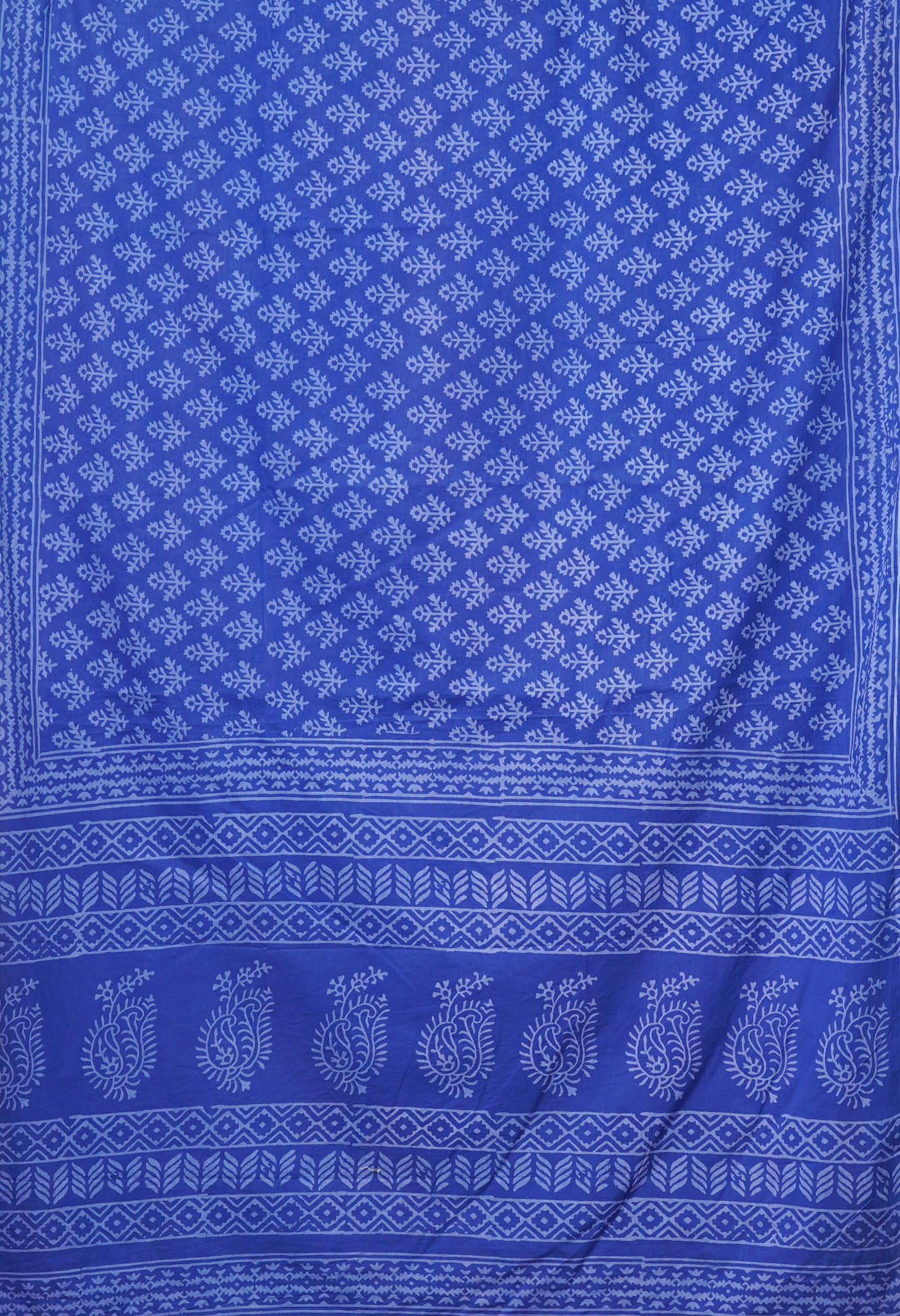 Navy Blue Pure Hand Block Printed Soft Cotton Saree