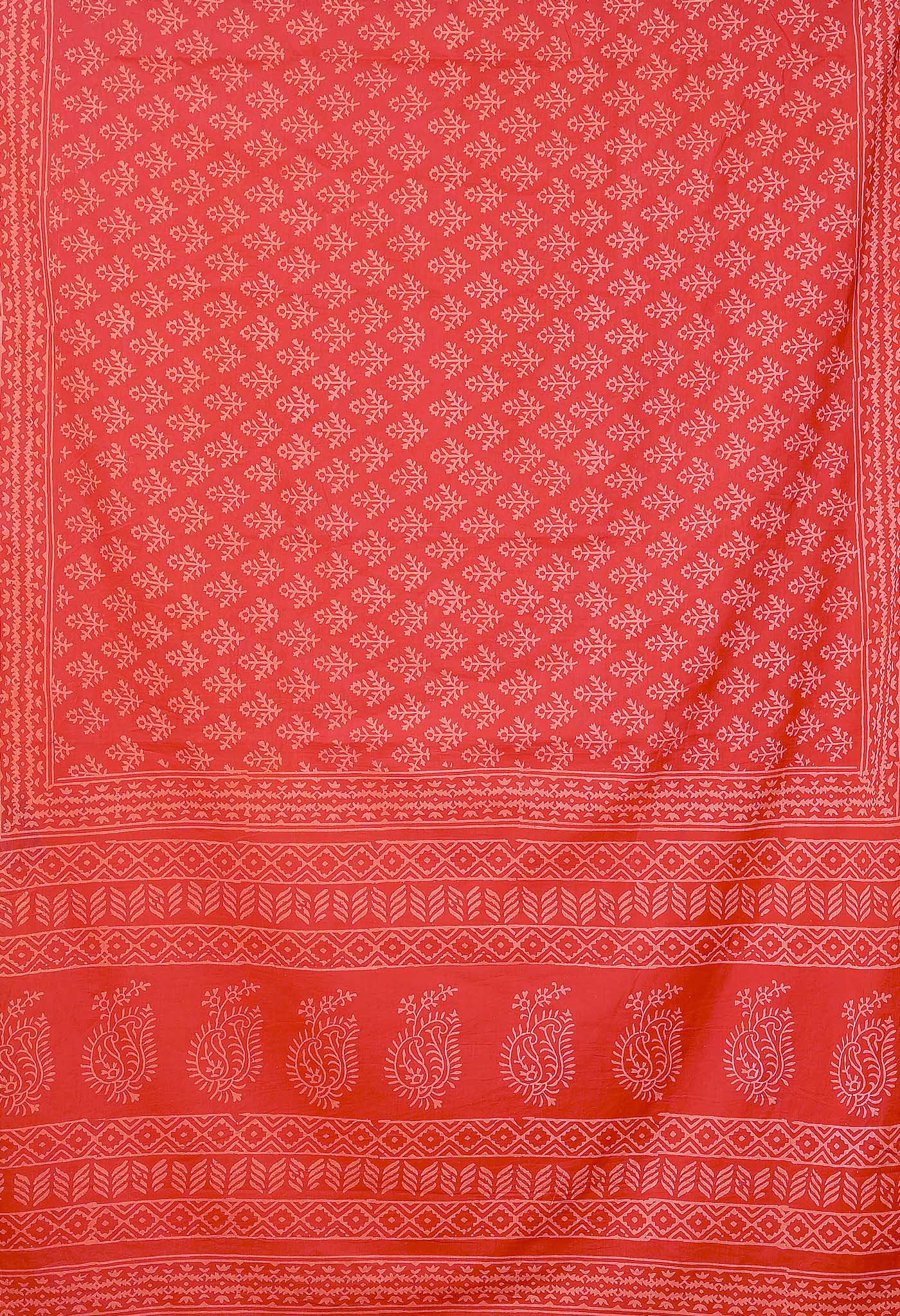 Red Pure Hand Block Printed Soft Cotton Saree