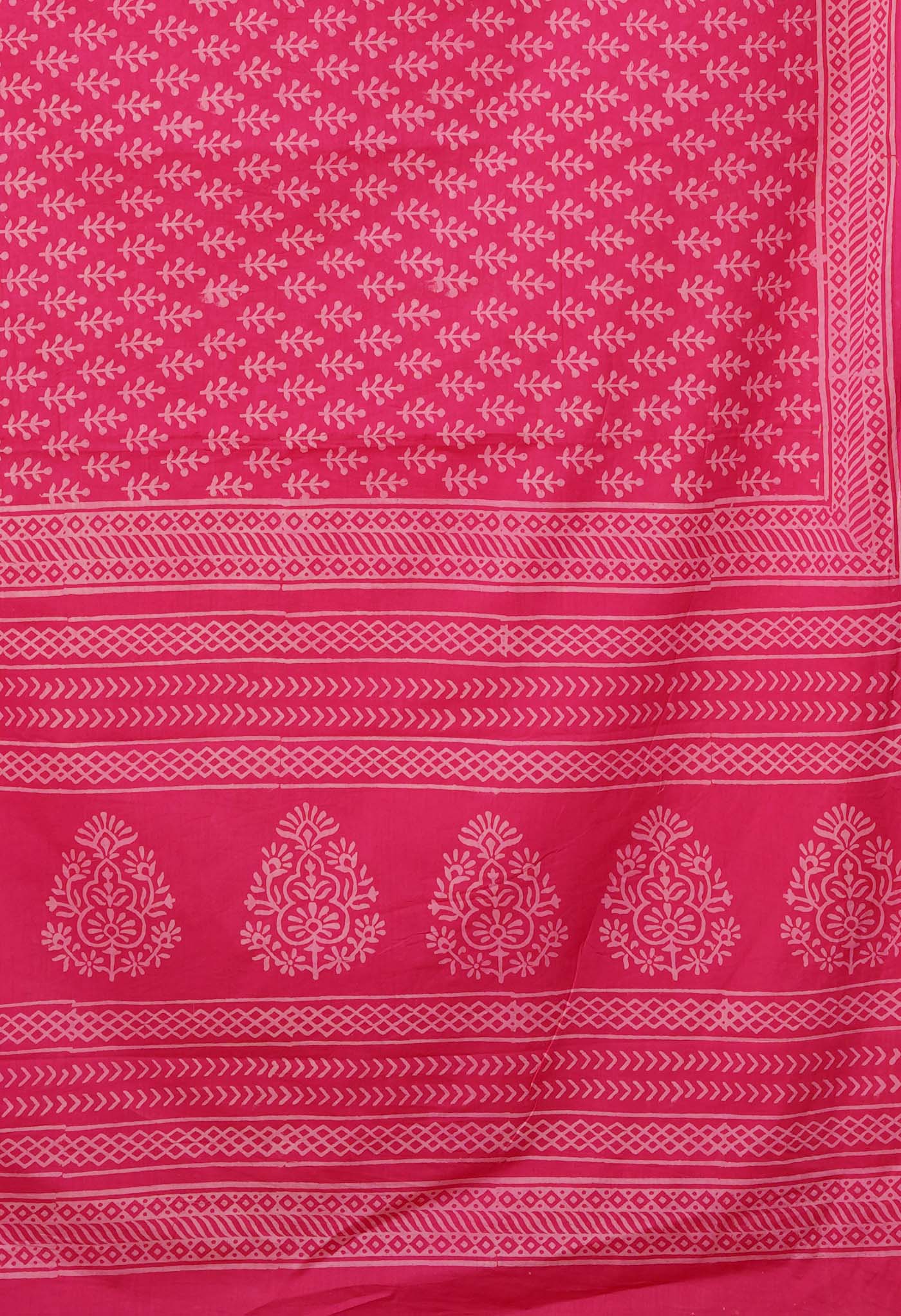 Pink Pure Hand Block Printed Soft Cotton Saree