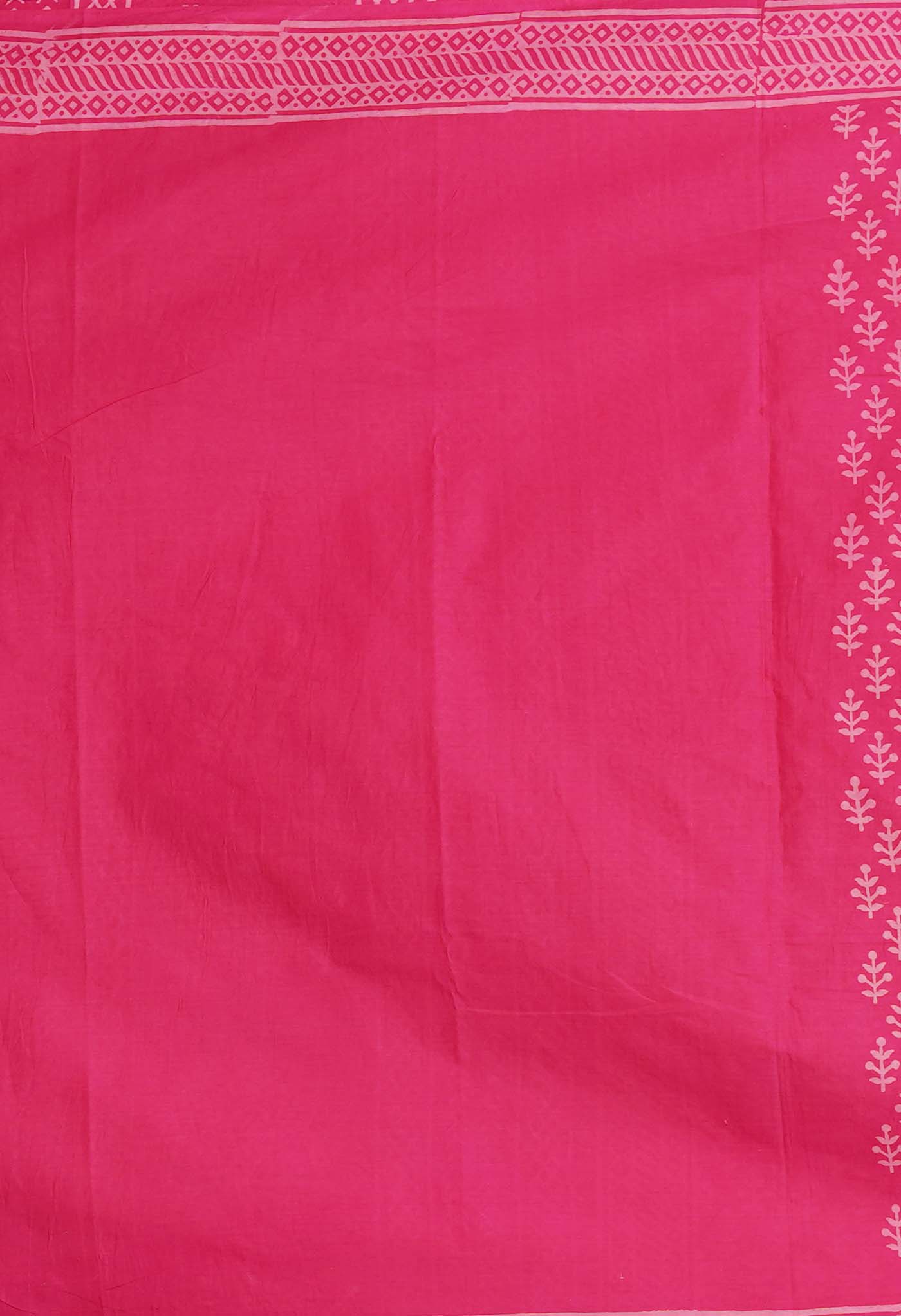 Pink Pure Hand Block Printed Soft Cotton Saree-UNM79558