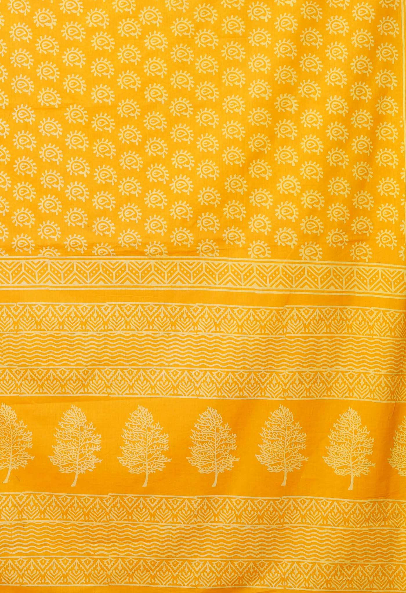 Yellow Pure Hand Block Printed Soft Cotton Saree