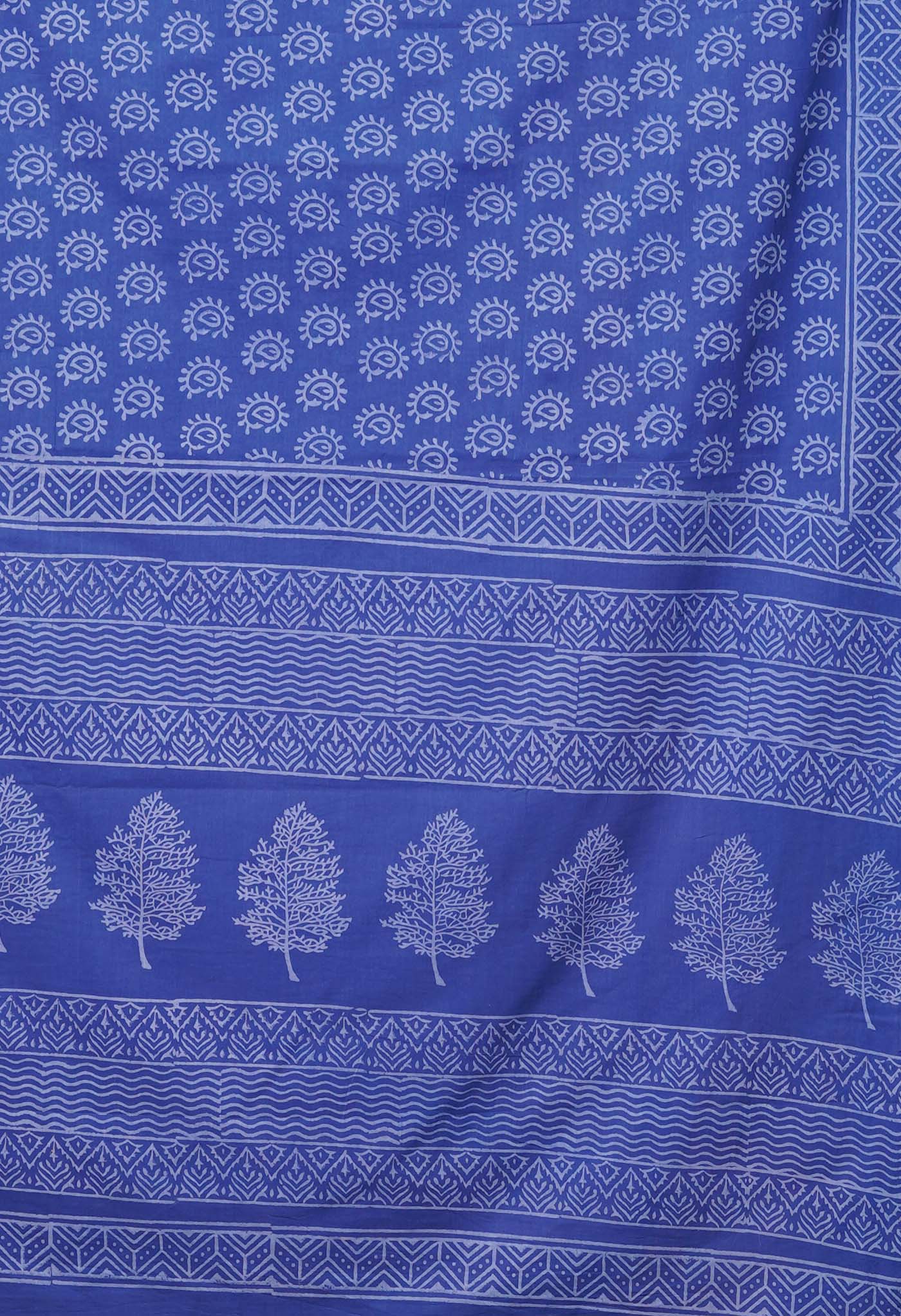 Navy Blue Pure Hand Block Printed Soft Cotton Saree-UNM79561