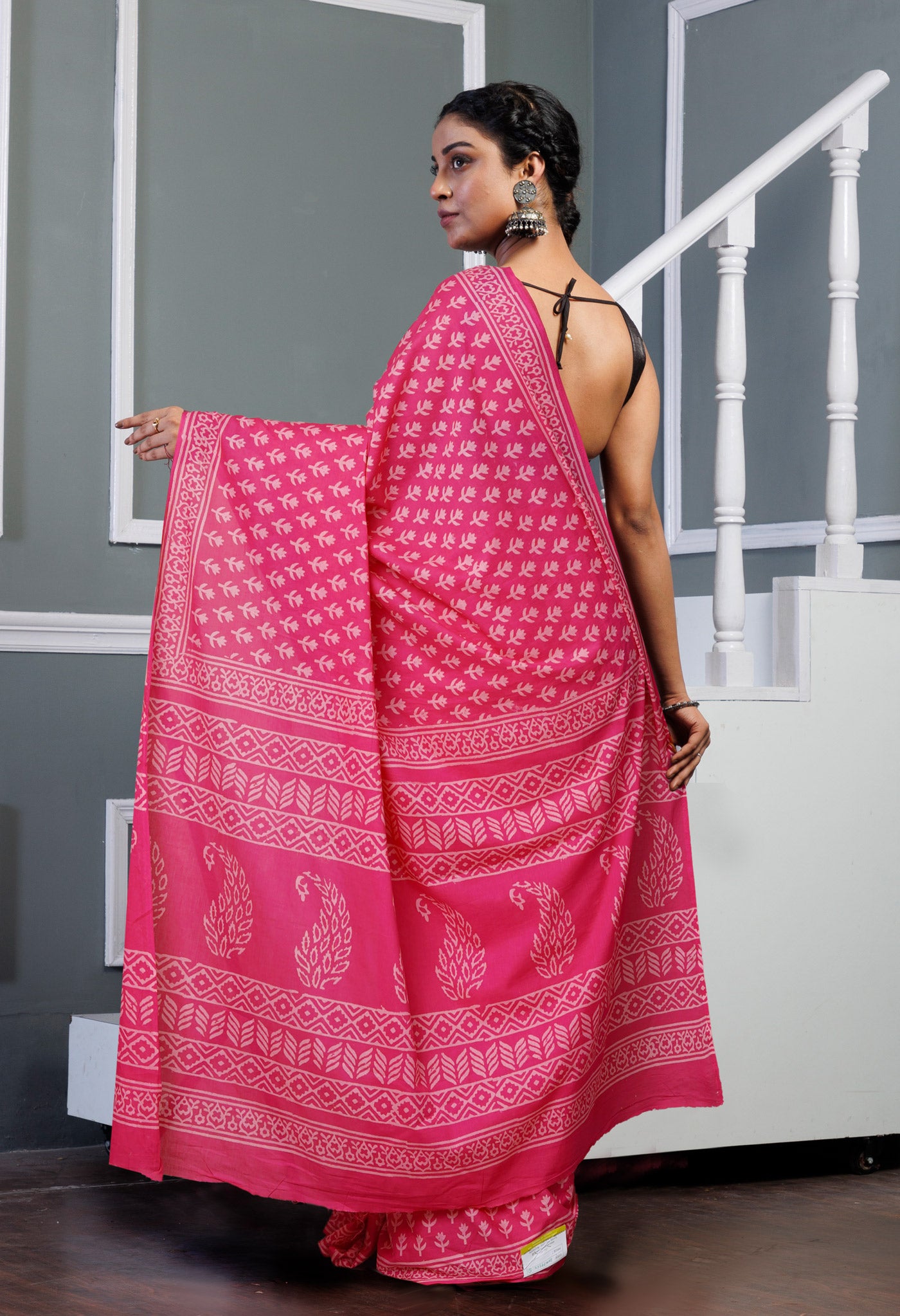 Pink Pure Hand Block Printed Soft Cotton Saree-UNM79562