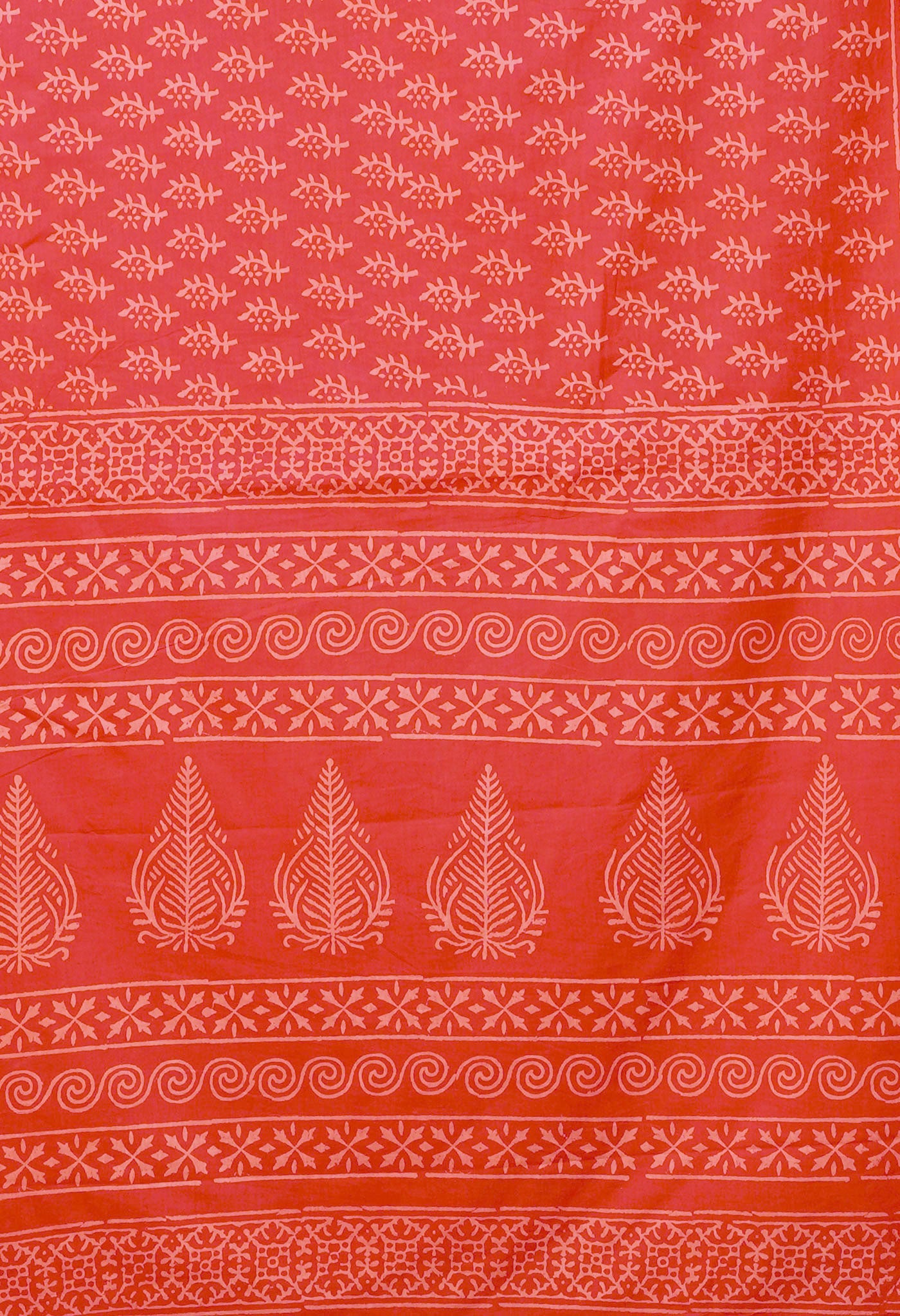 Red Pure Hand Block Printed Soft Cotton Saree-UNM79567