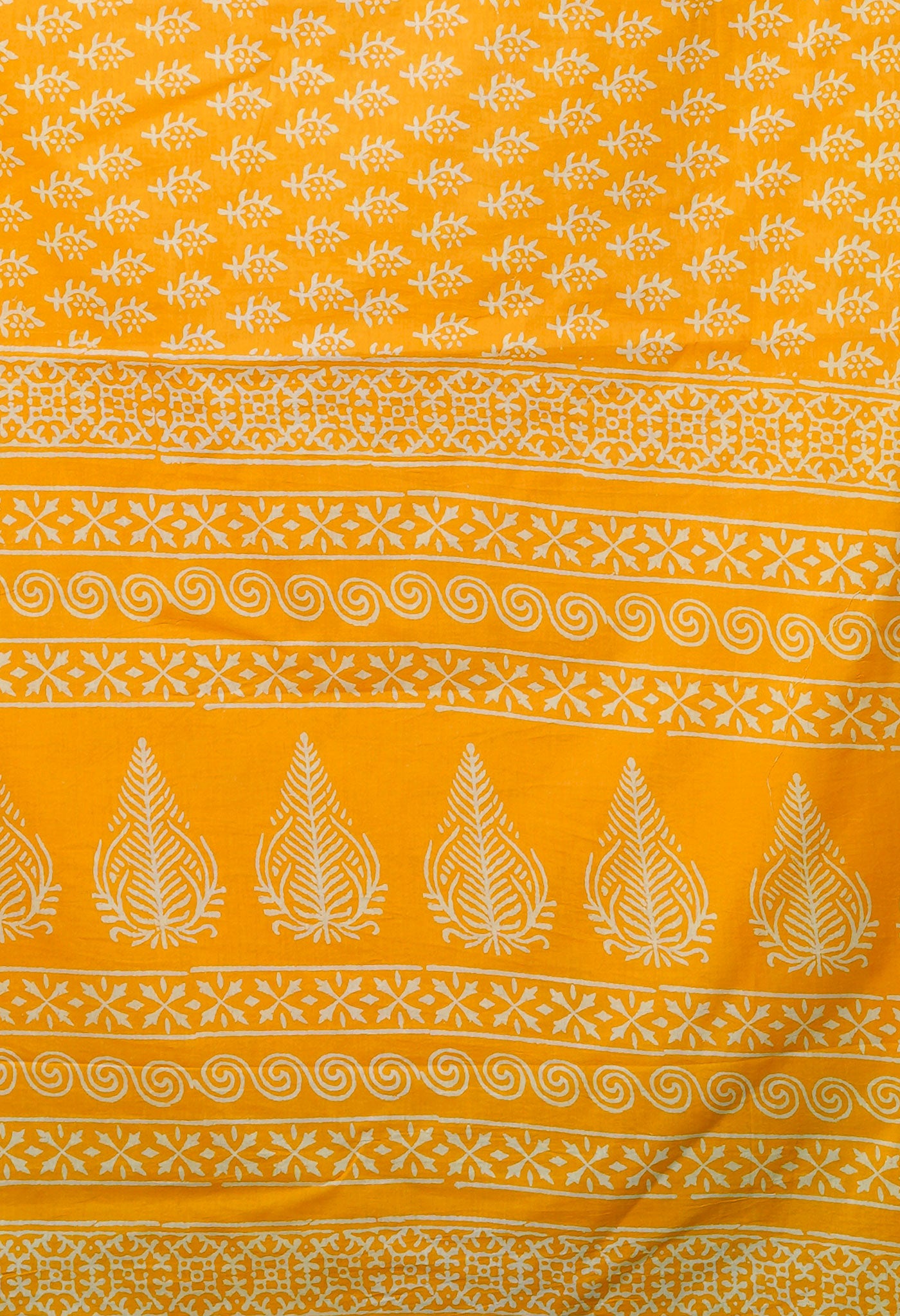 Yellow Pure Hand Block Printed Soft Cotton Saree-UNM79569