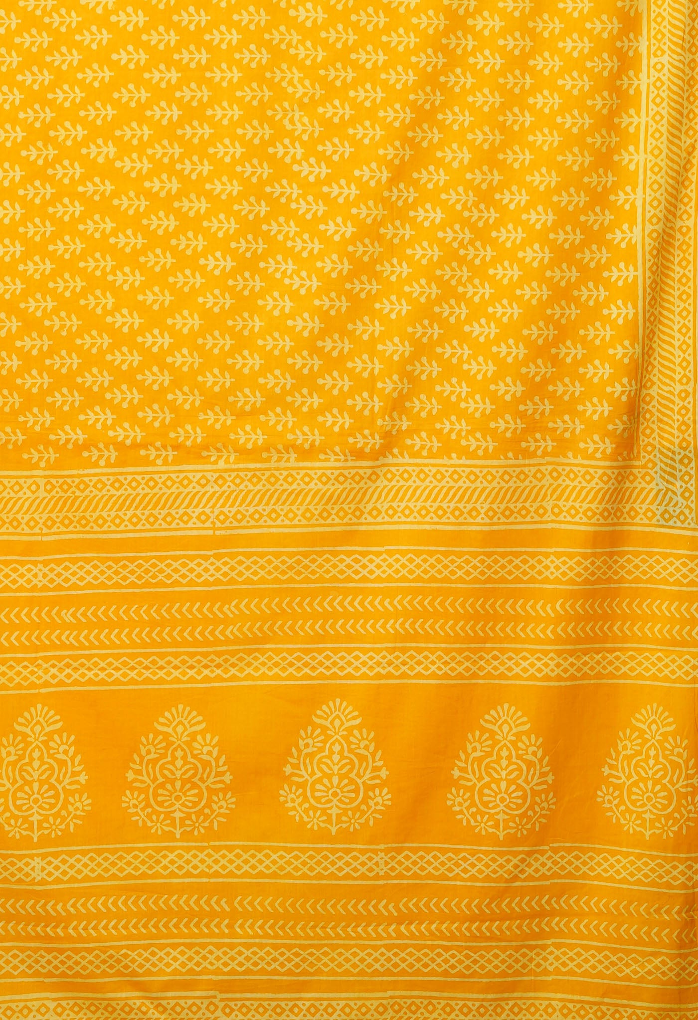 Yellow Pure Hand Block Printed Soft Cotton Saree-UNM79573