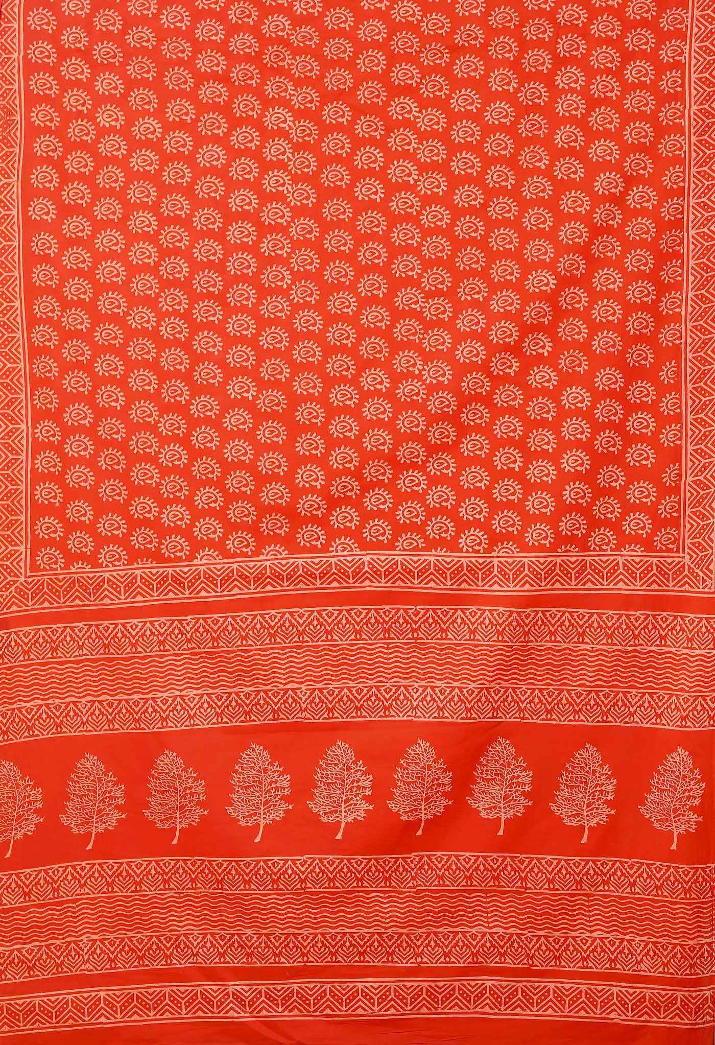 Red Pure Hand Block Printed Soft Cotton Saree-UNM79575