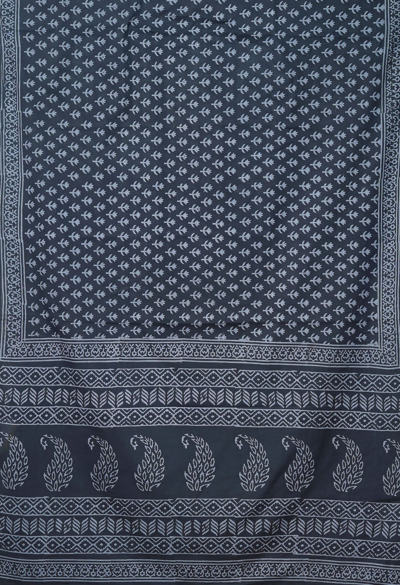 Dark Grey Pure Hand Block Printed Soft Cotton Saree-UNM79579