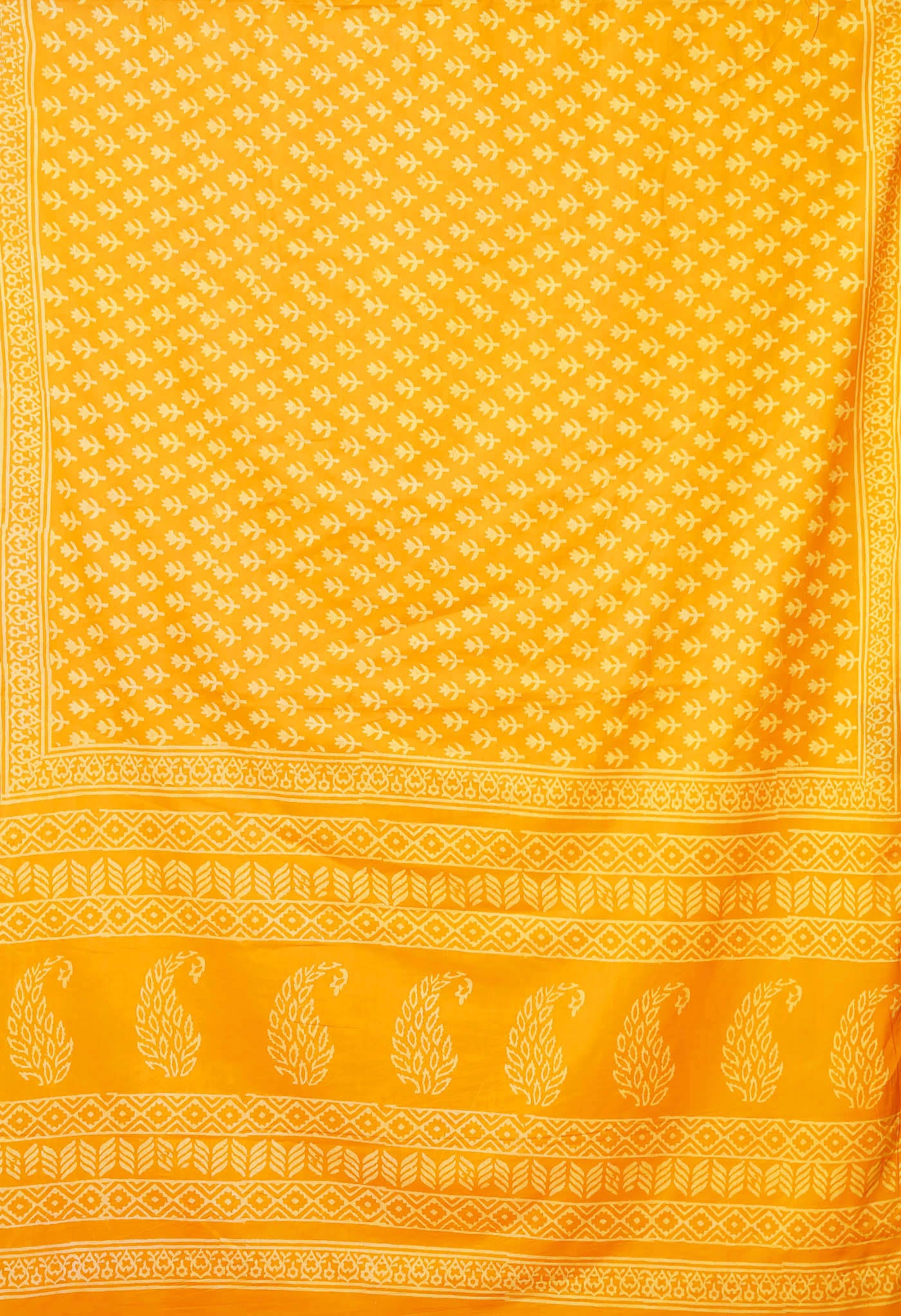 Yellow Pure Hand Block Printed Soft Cotton Saree-UNM79580