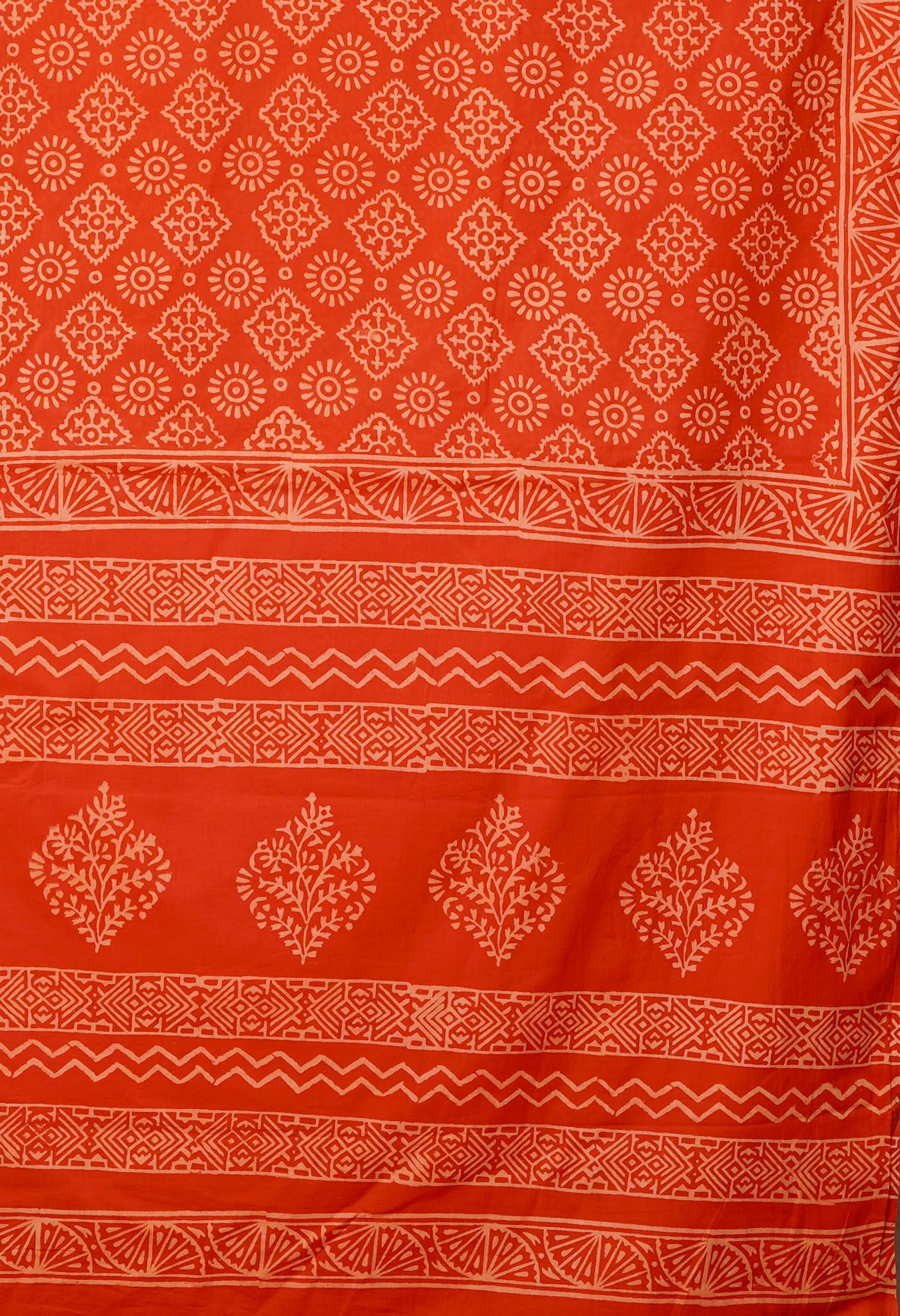 Red Pure Hand Block Printed Soft Cotton Saree-UNM79581