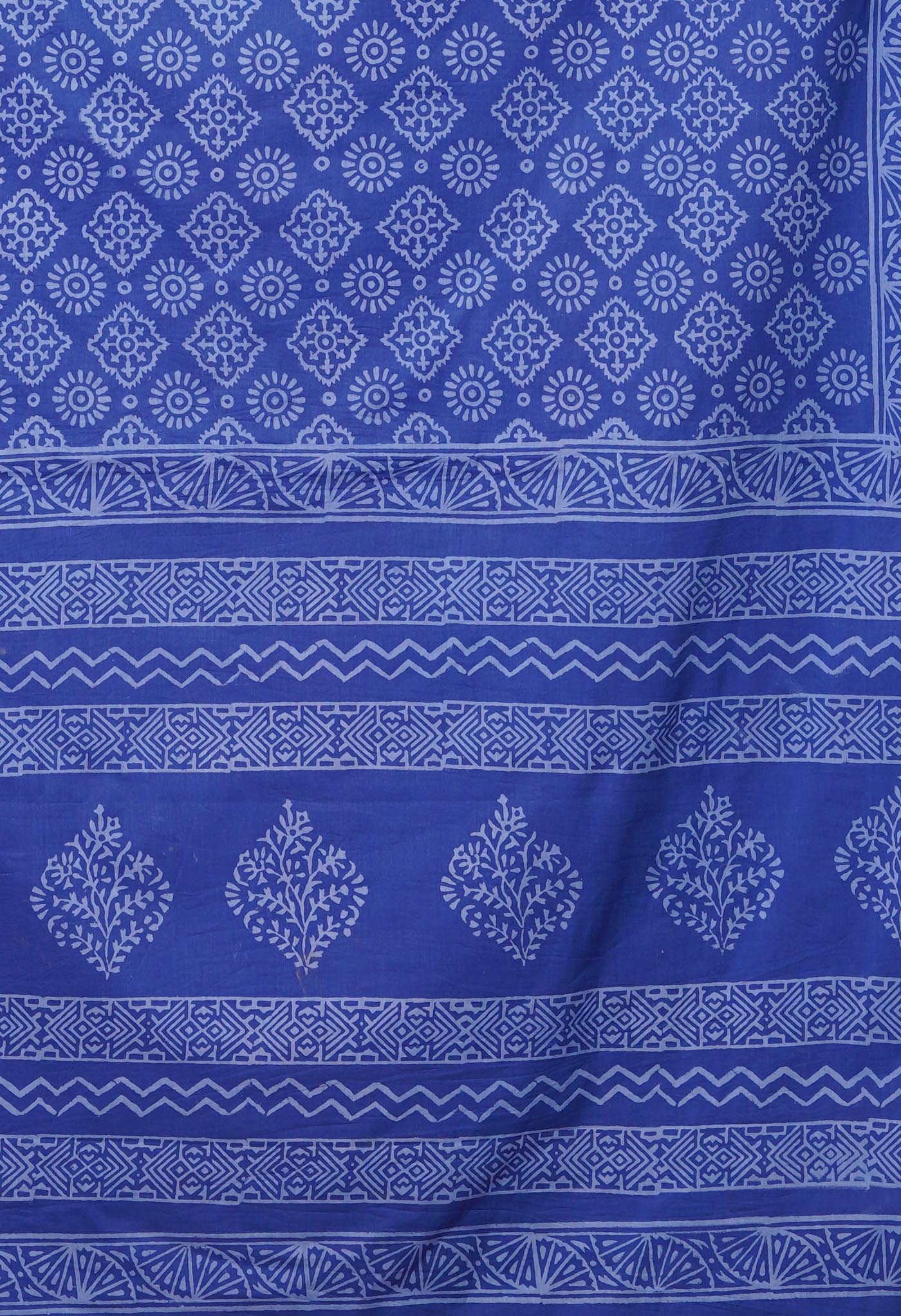 Navy Blue Pure Hand Block Printed Soft Cotton Saree-UNM79585