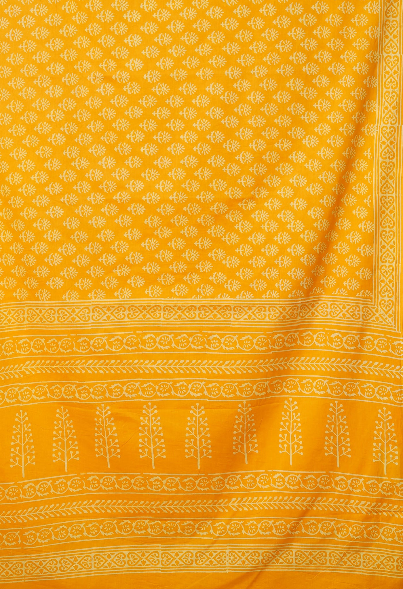 Yellow Pure Hand Block Printed Soft Cotton Saree-UNM79586