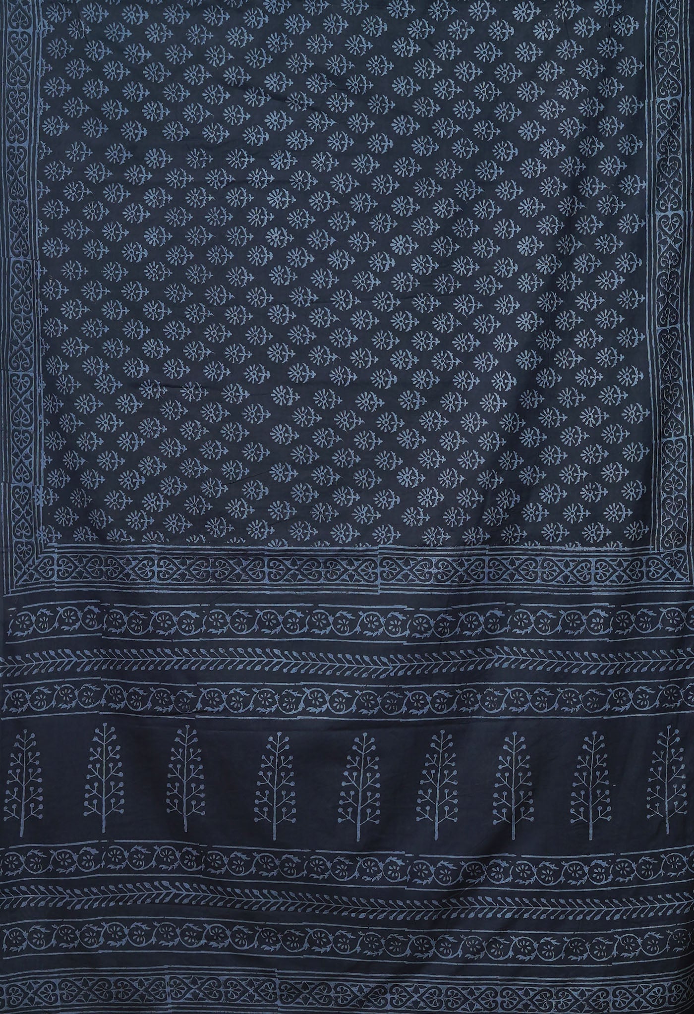 Dark Grey Pure Hand Block Printed Soft Cotton Saree-UNM79587