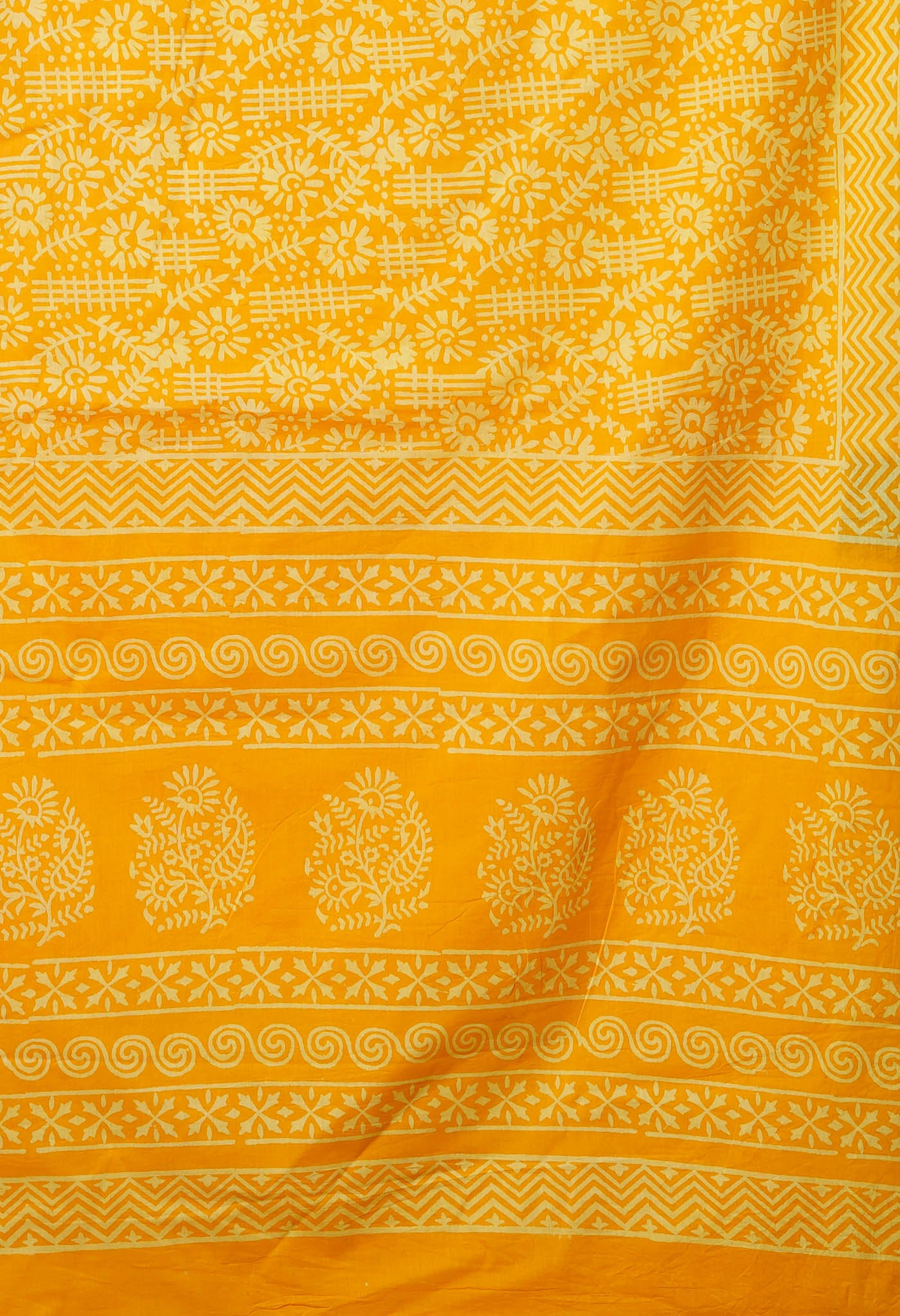 Yellow Pure Hand Block Printed Soft Cotton Saree-UNM79590