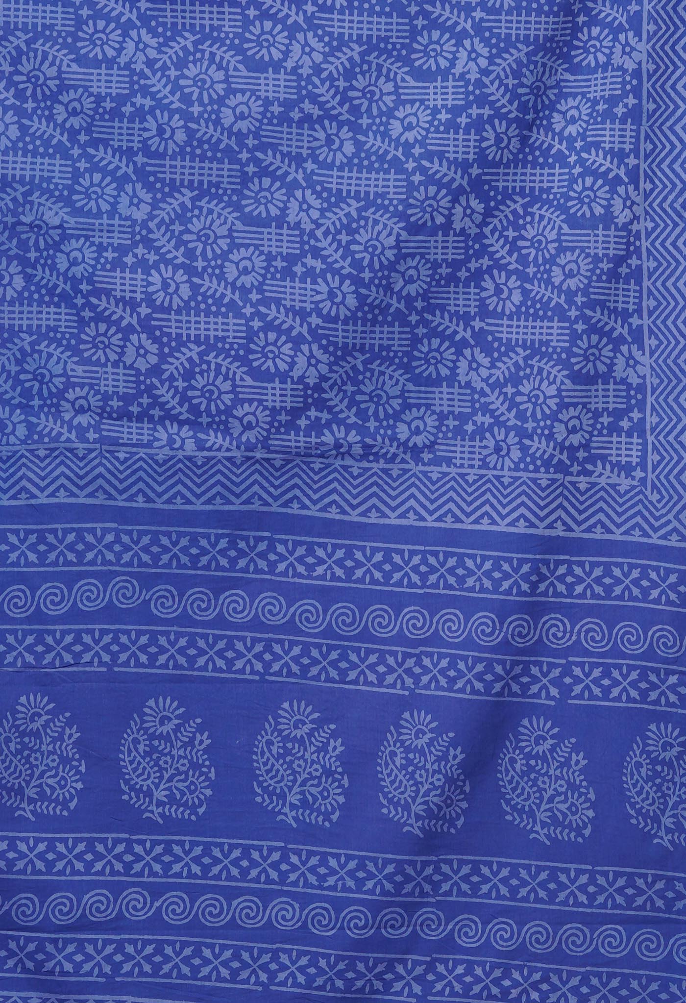 Navy Blue Pure Hand Block Printed Soft Cotton Saree-UNM79591