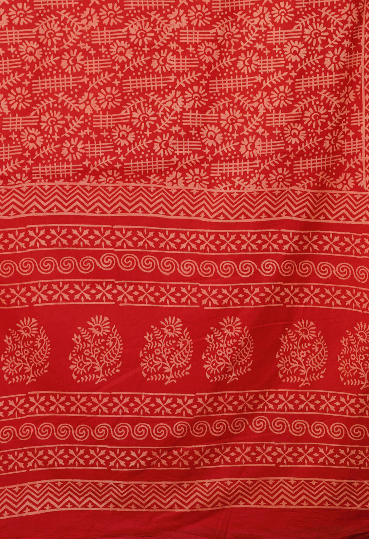 Red Pure Hand Block Printed Soft Cotton Saree-UNM79592