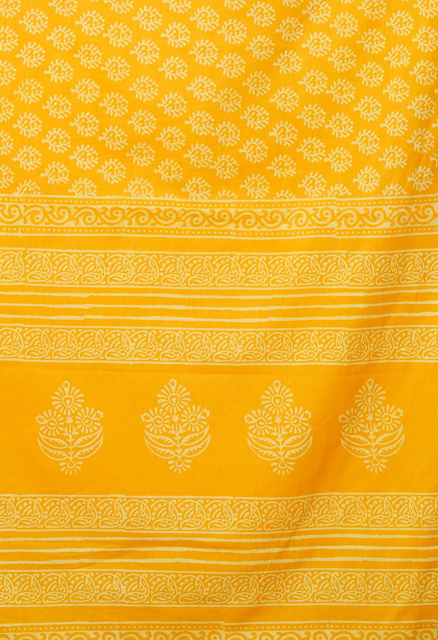 Yellow Pure Hand Block Printed Soft Cotton Saree-UNM79594