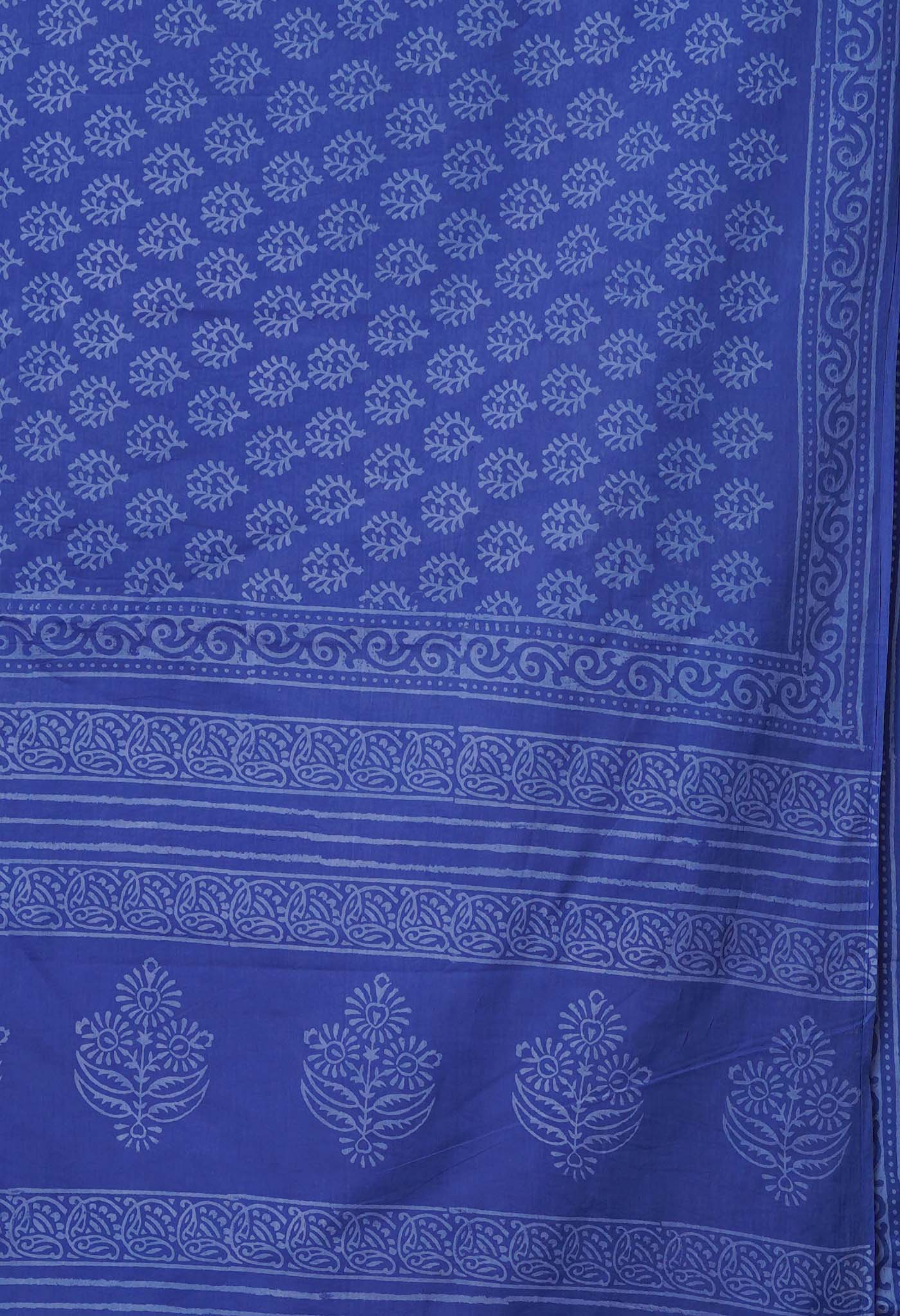 Navy Blue Pure Hand Block Printed Soft Cotton Saree-UNM79596