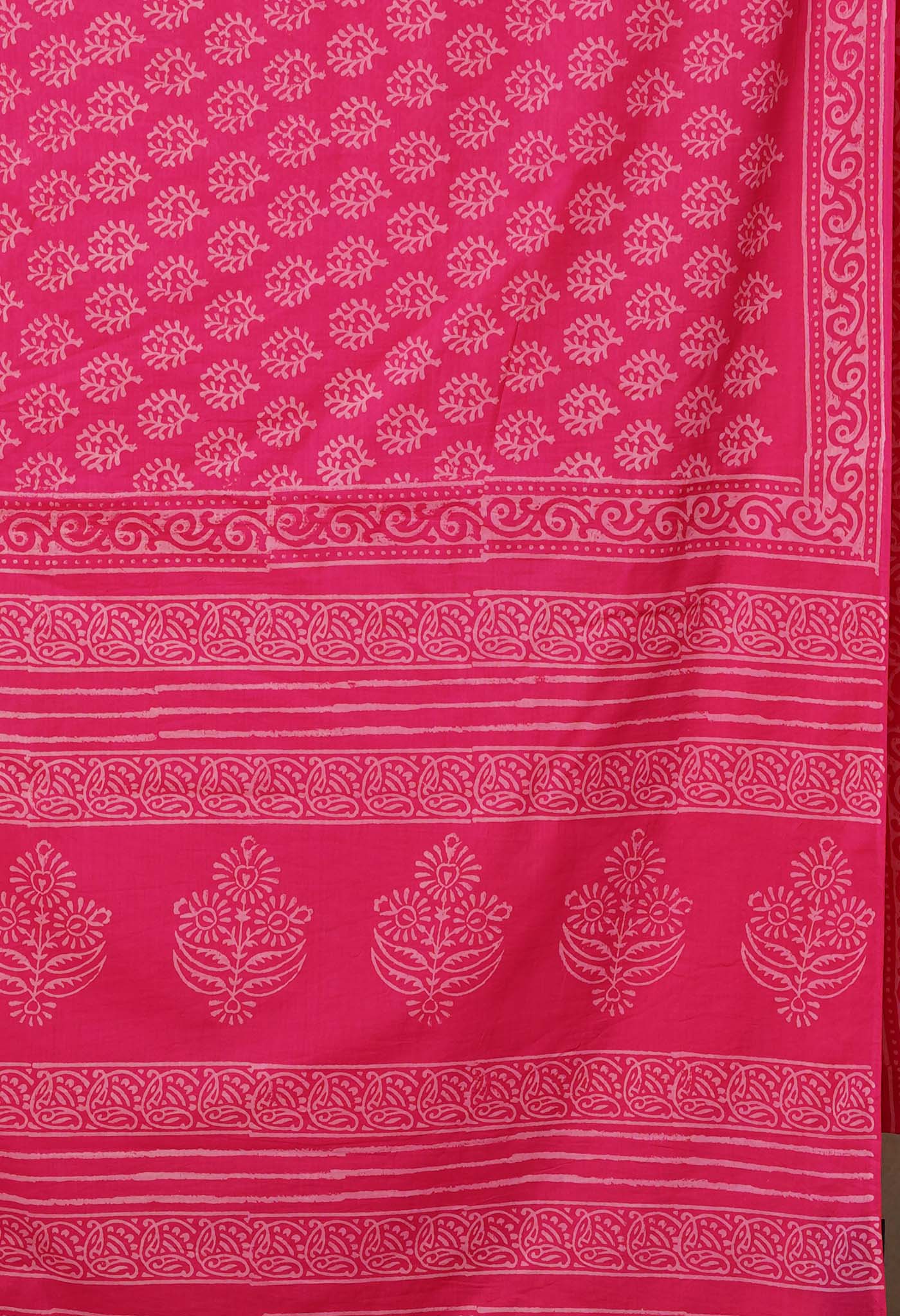 Pink Pure Hand Block Printed Soft Cotton Saree-UNM79597