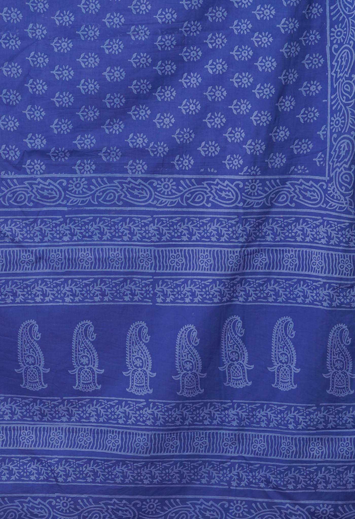 Navy Blue Pure Hand Block Printed Soft Cotton Saree-UNM79598