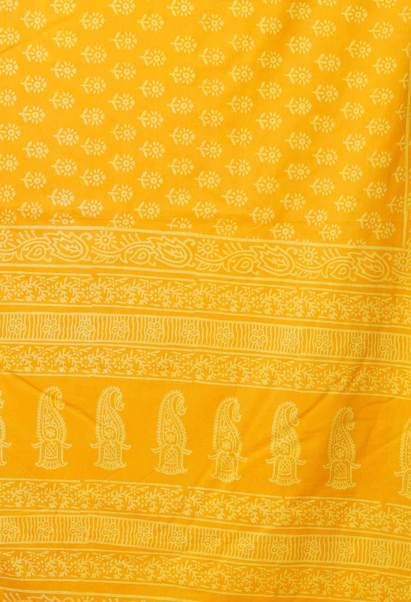 Yellow Pure Hand Block Printed Soft Cotton Saree-UNM79599