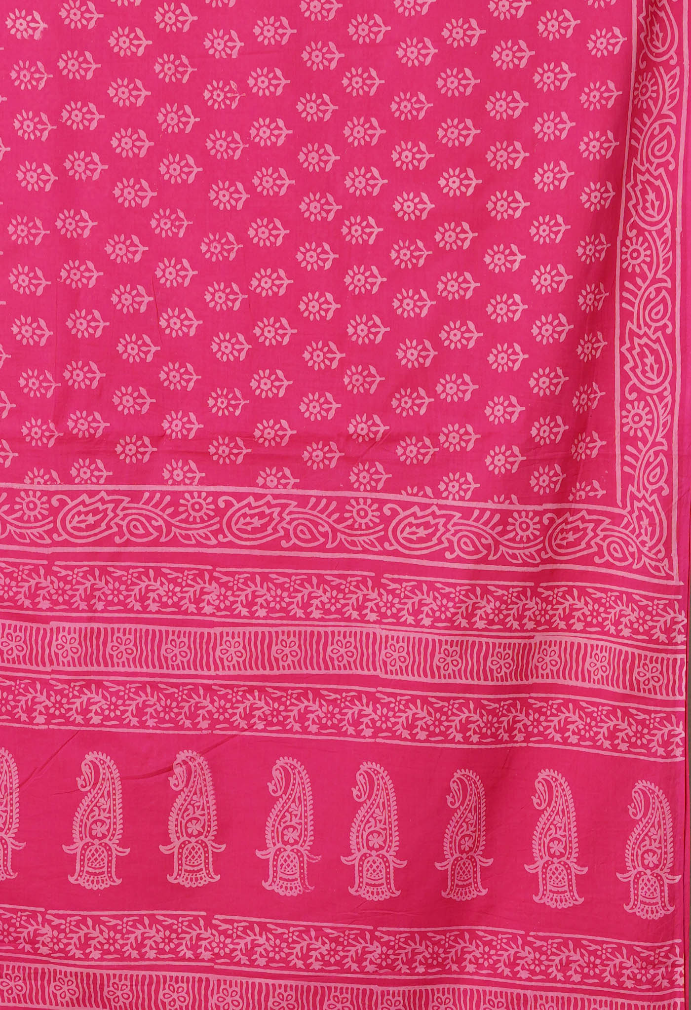 Pink Pure Hand Block Printed Soft Cotton Saree-UNM79600