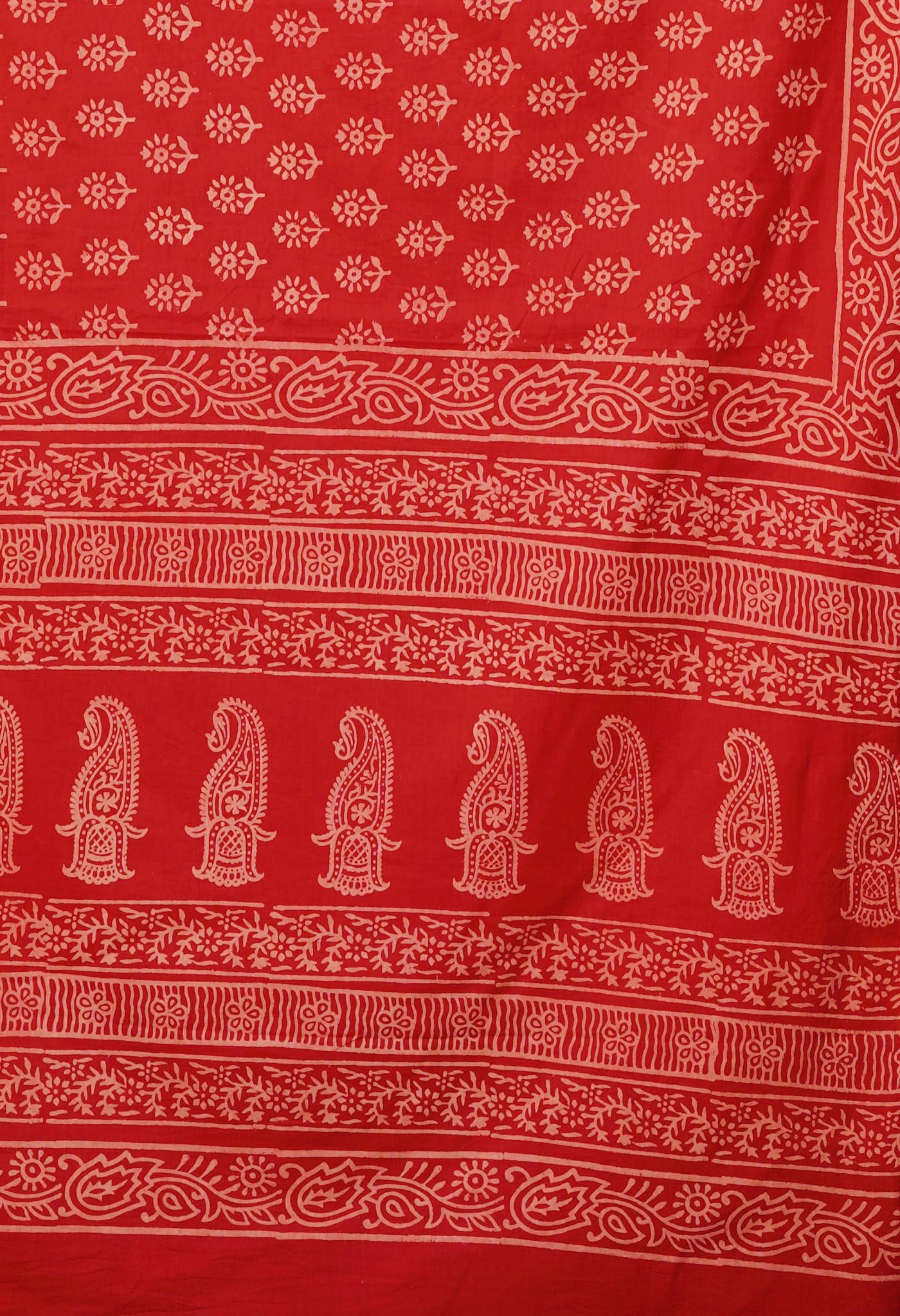 Red Pure Hand Block Printed Soft Cotton Saree-UNM79601