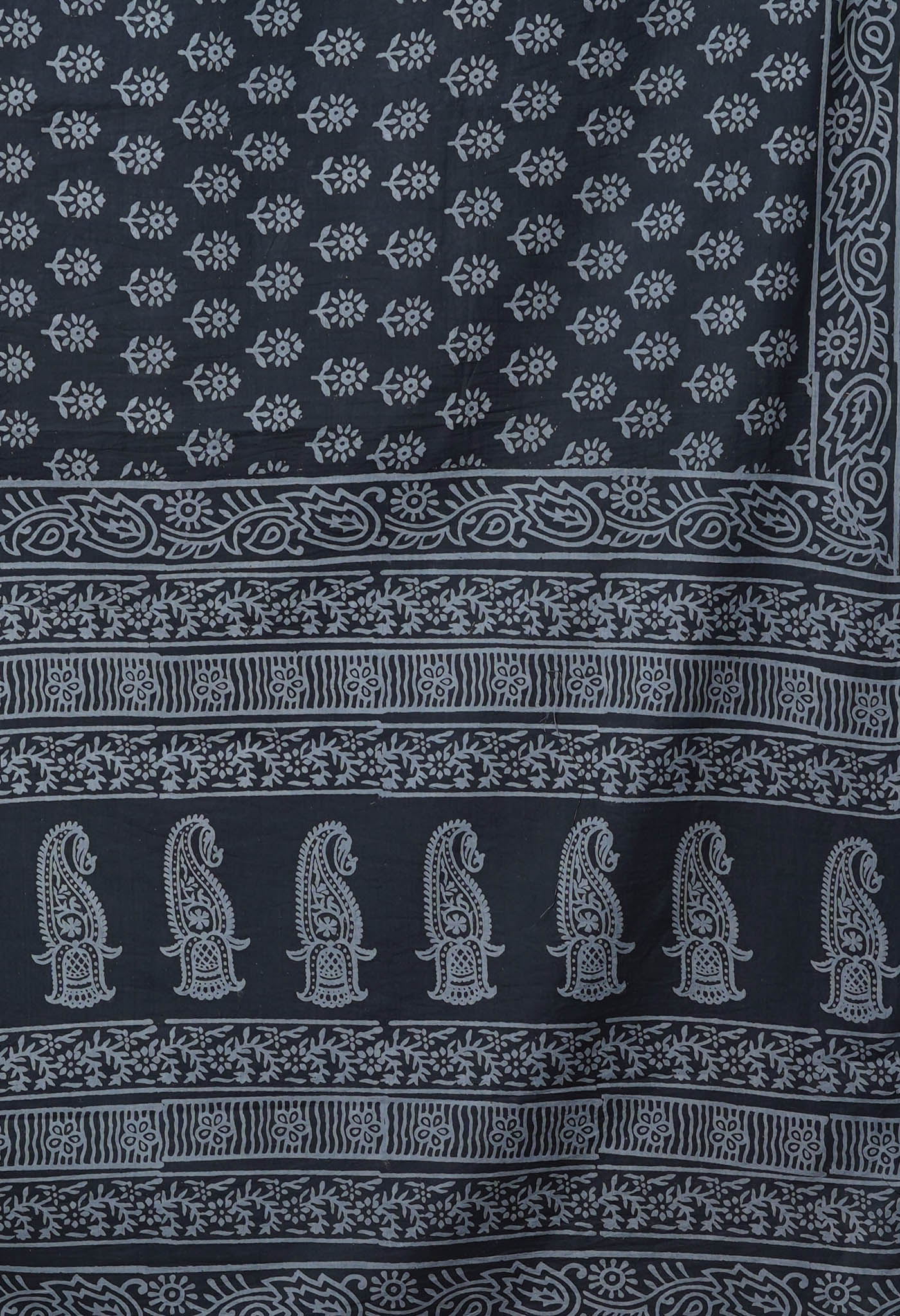 Dark Grey Pure Hand Block Printed Soft Cotton Saree-UNM79602