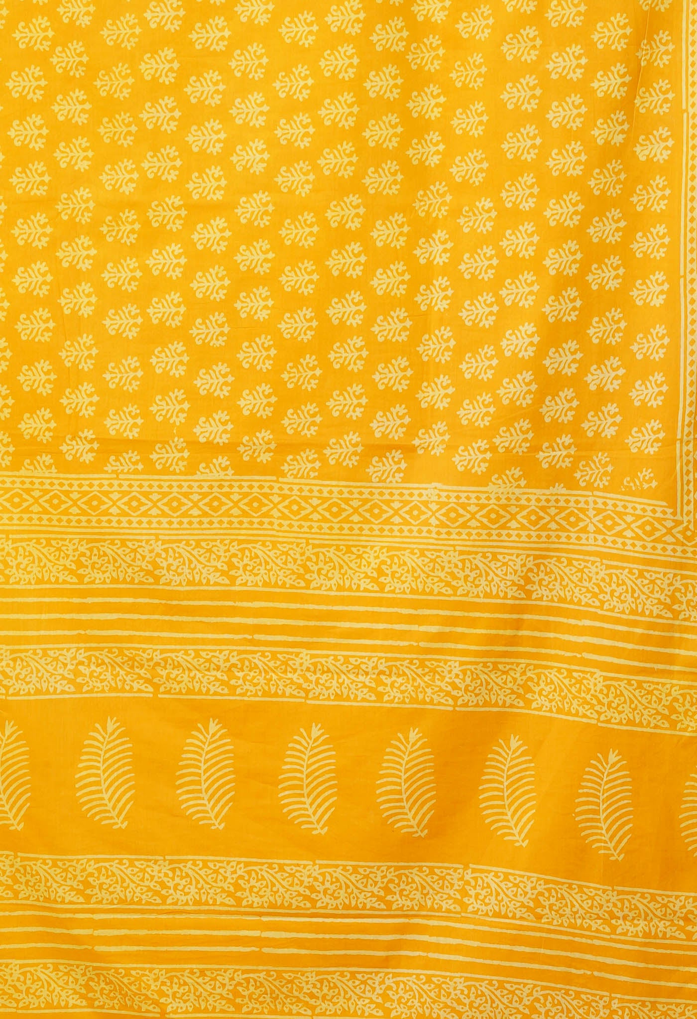 Yellow Pure Hand Block Printed Soft Cotton Saree-UNM79604