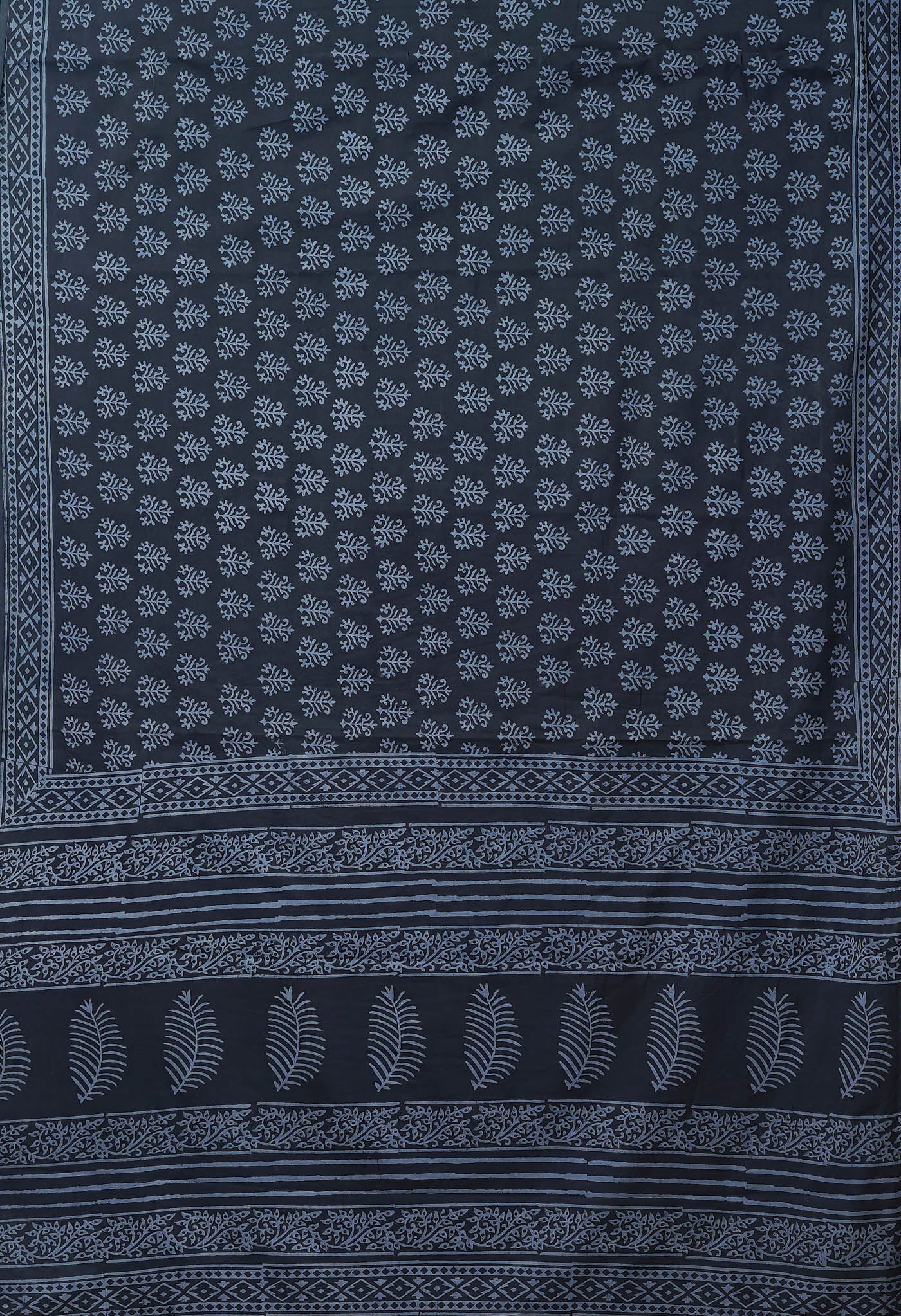 Dark Grey Pure Hand Block Printed Soft Cotton Saree-UNM79605