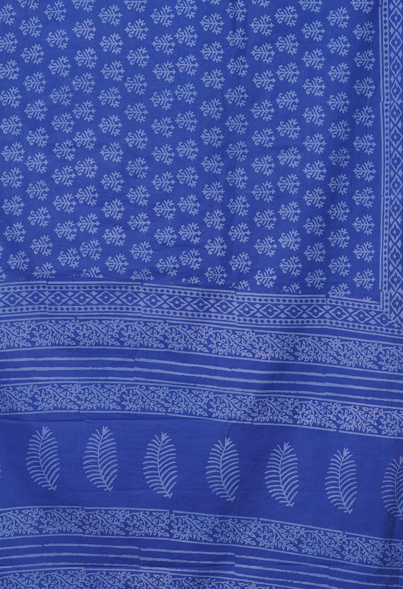 Navy Blue Pure Hand Block Printed Soft Cotton Saree-UNM79606