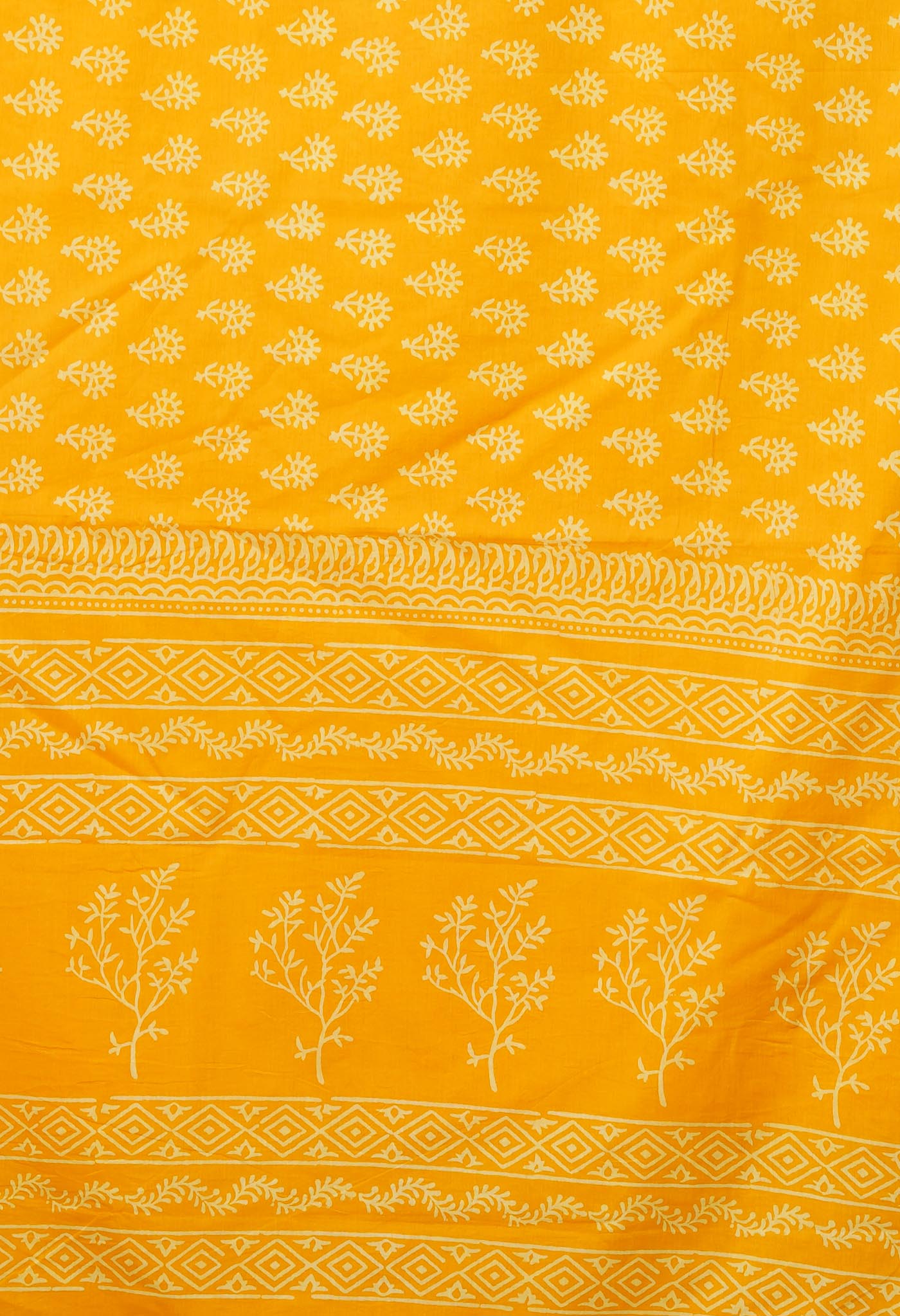 Yellow Pure Hand Block Printed Soft Cotton Saree-UNM79609