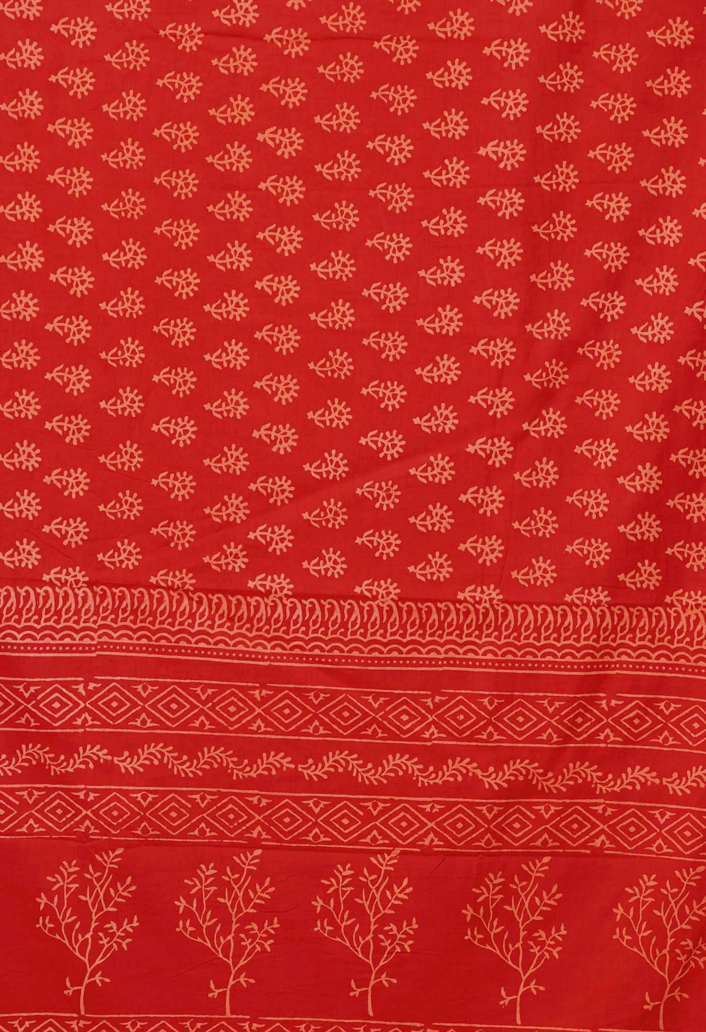 Red Pure Hand Block Printed Soft Cotton Saree-UNM79611