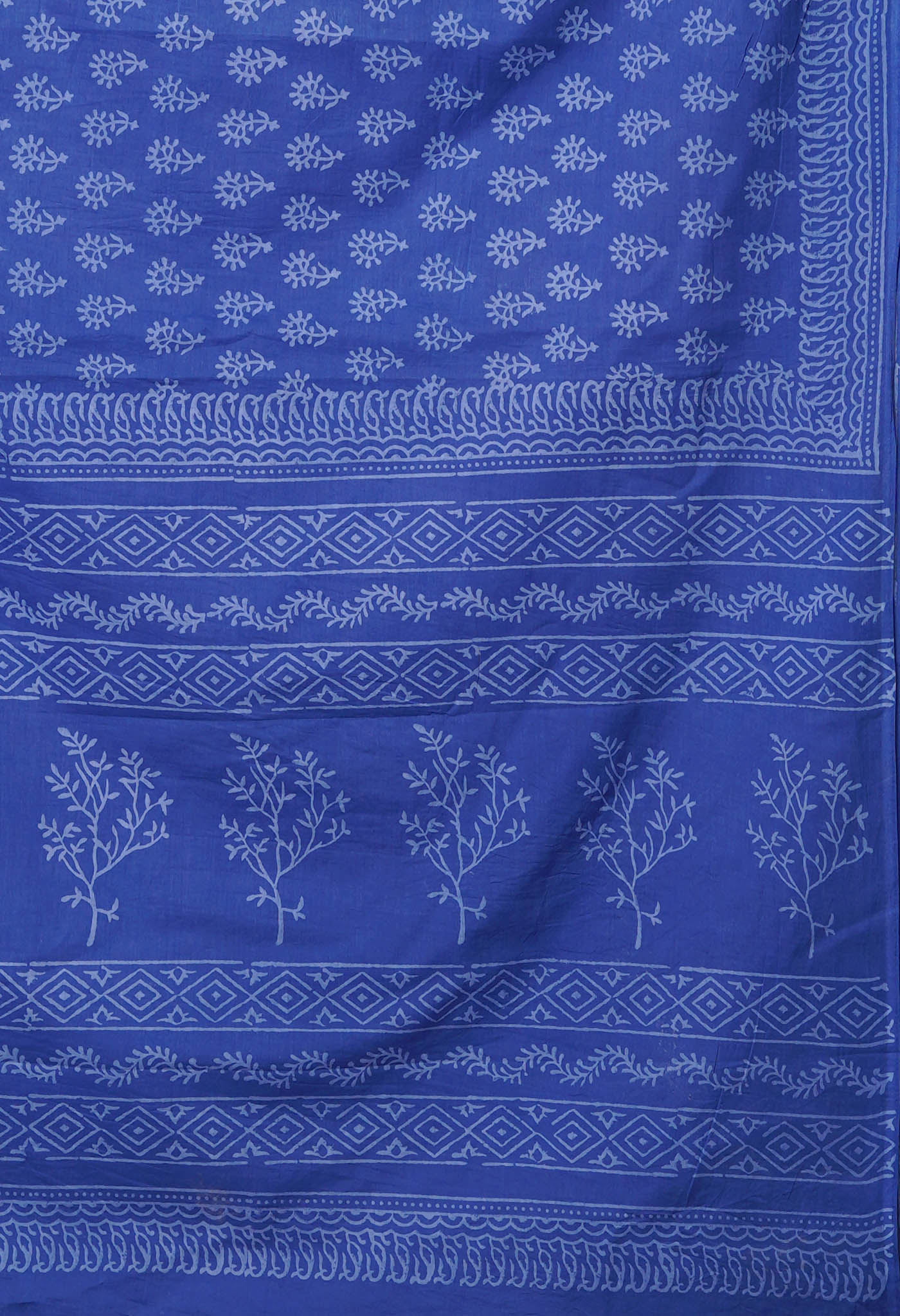 Navy Blue Pure Hand Block Printed Soft Cotton Saree-UNM79612